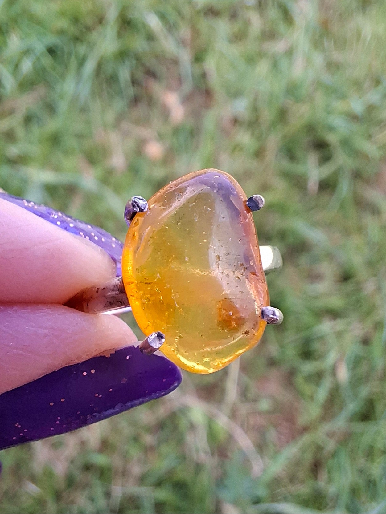 Baltic Amber Ring, size large K, 925 Silver, Fossil (Ref: AR31)