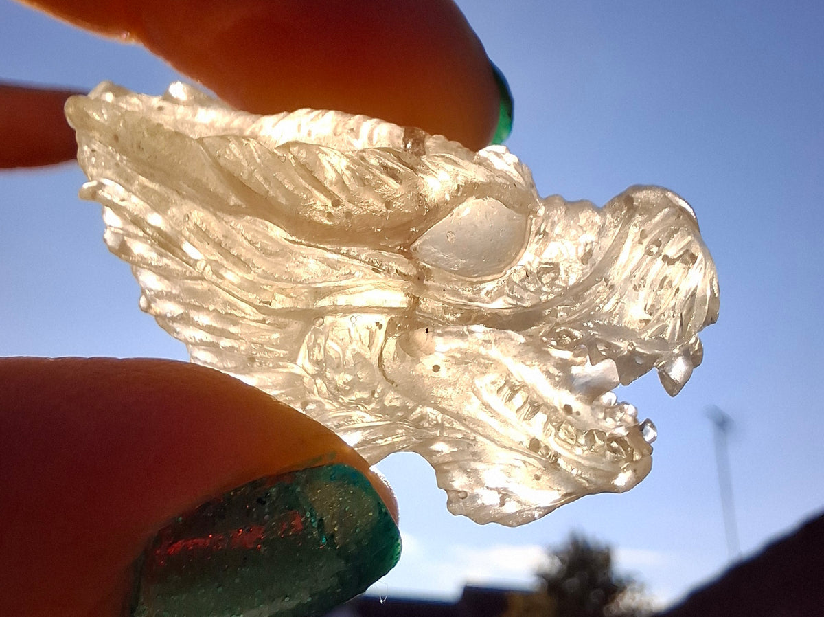 Libyan Desert Glass DRAGON HEAD carving, 9.66g, Tektite (Ref: Dragon 3)