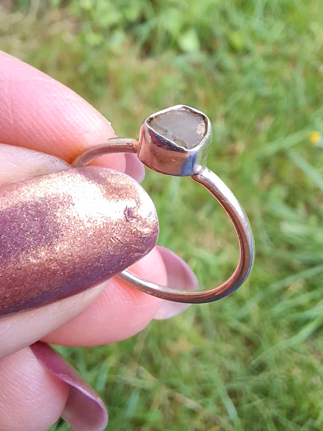 Moldavite Ring, size small L, 925 Silver, Tektite (Ref: R63)