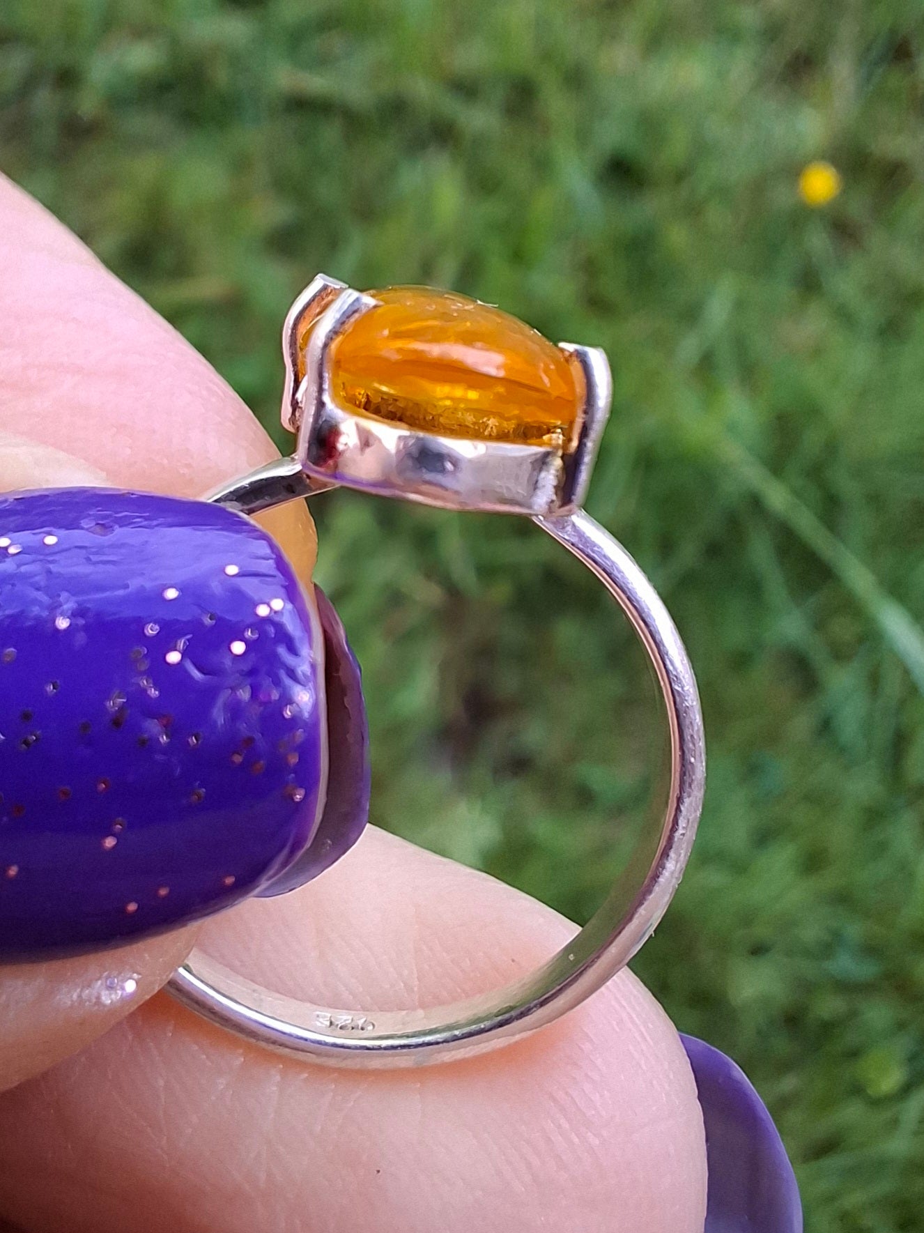 Baltic Amber Ring, size large L, 925 Silver, Fossil (Ref: AR3)