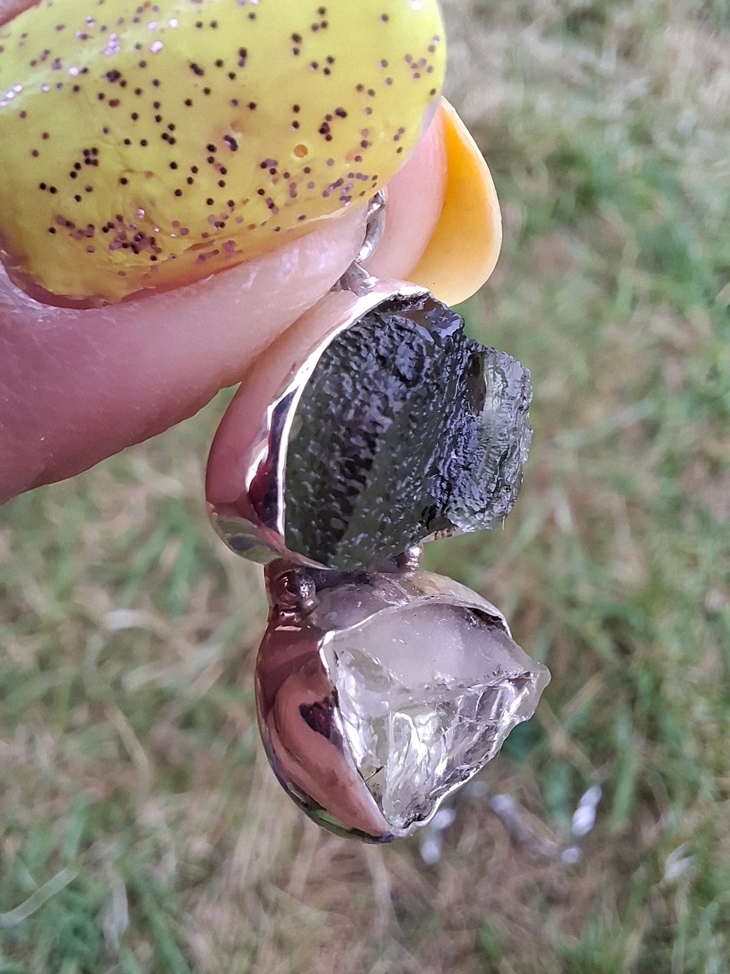 Moldavite & Libyan Desert Glass Pendant, 925 Silver, Tektite (Ref: MLP17)