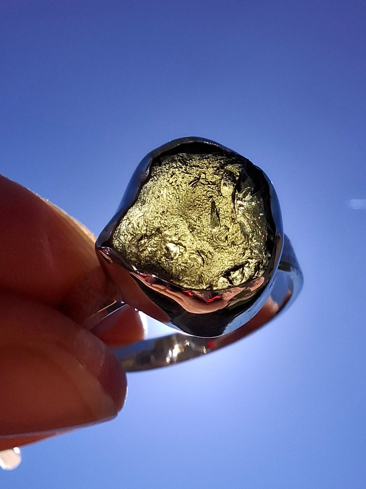 Moldavite Ring, size U, 925 Silver, Tektite (Ref: R322)