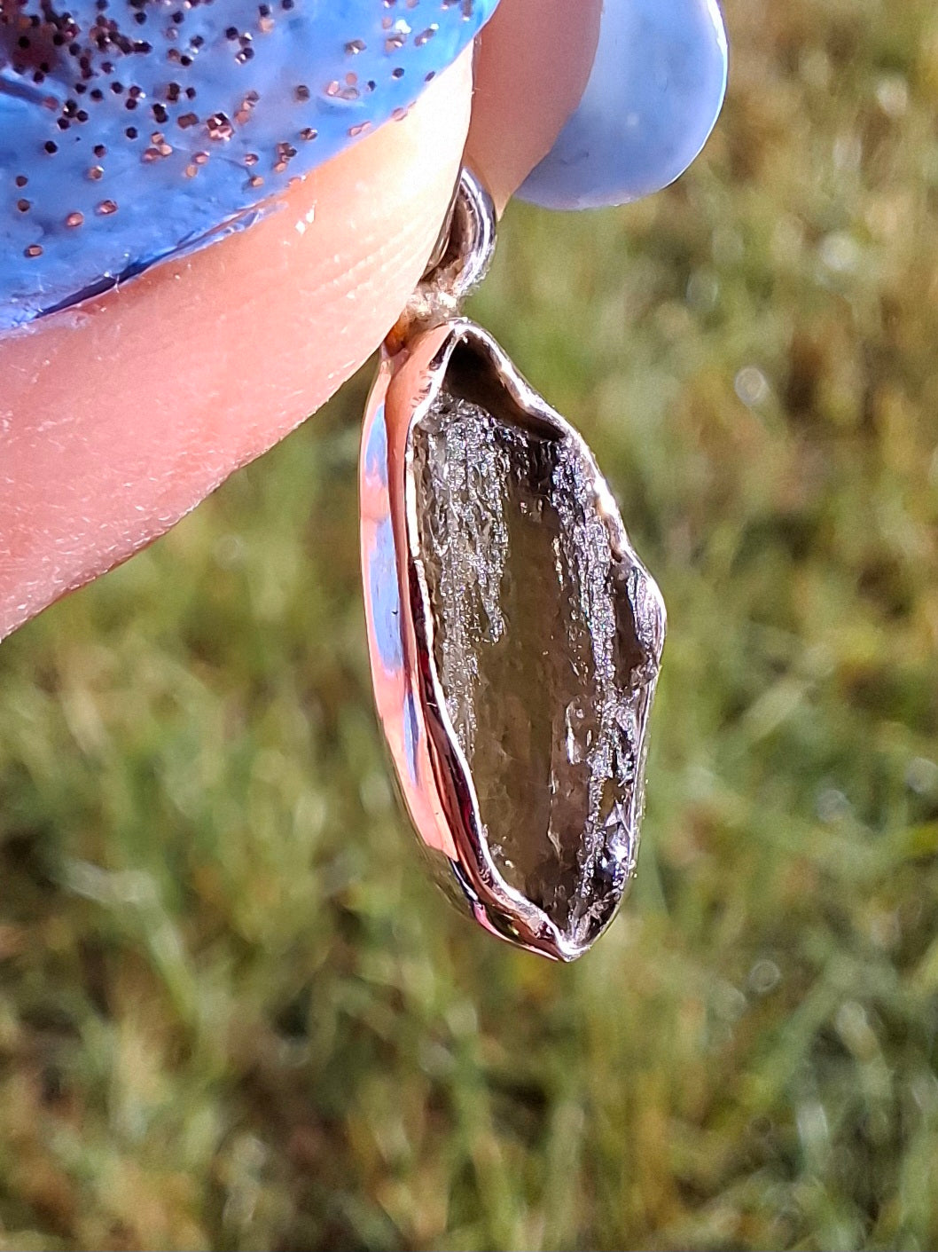 Moldavite Pendant, 925 Silver, Tektite (Ref: P43)