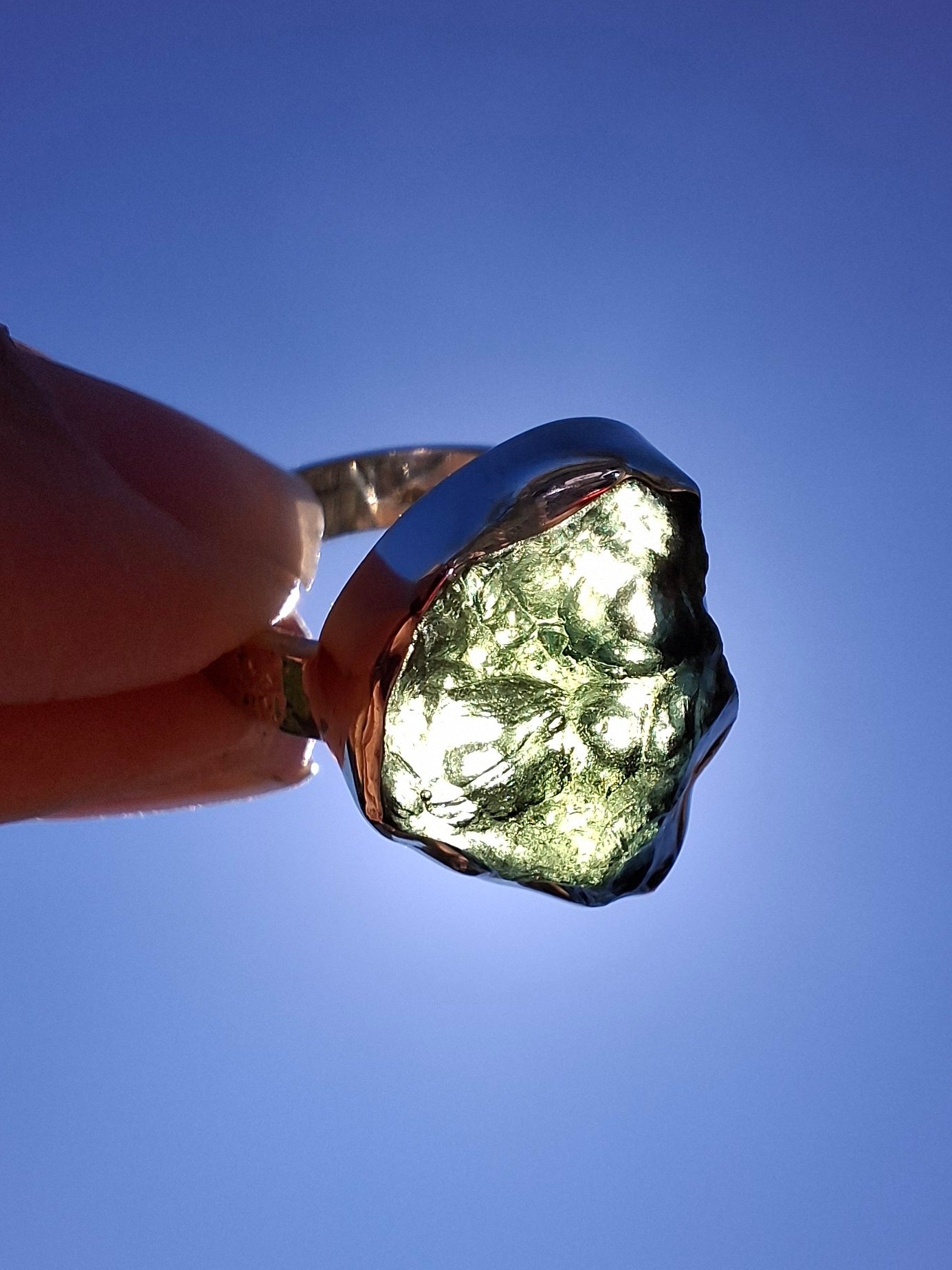 Moldavite Ring, size K, 925 Silver, Tektite (Ref: R301)
