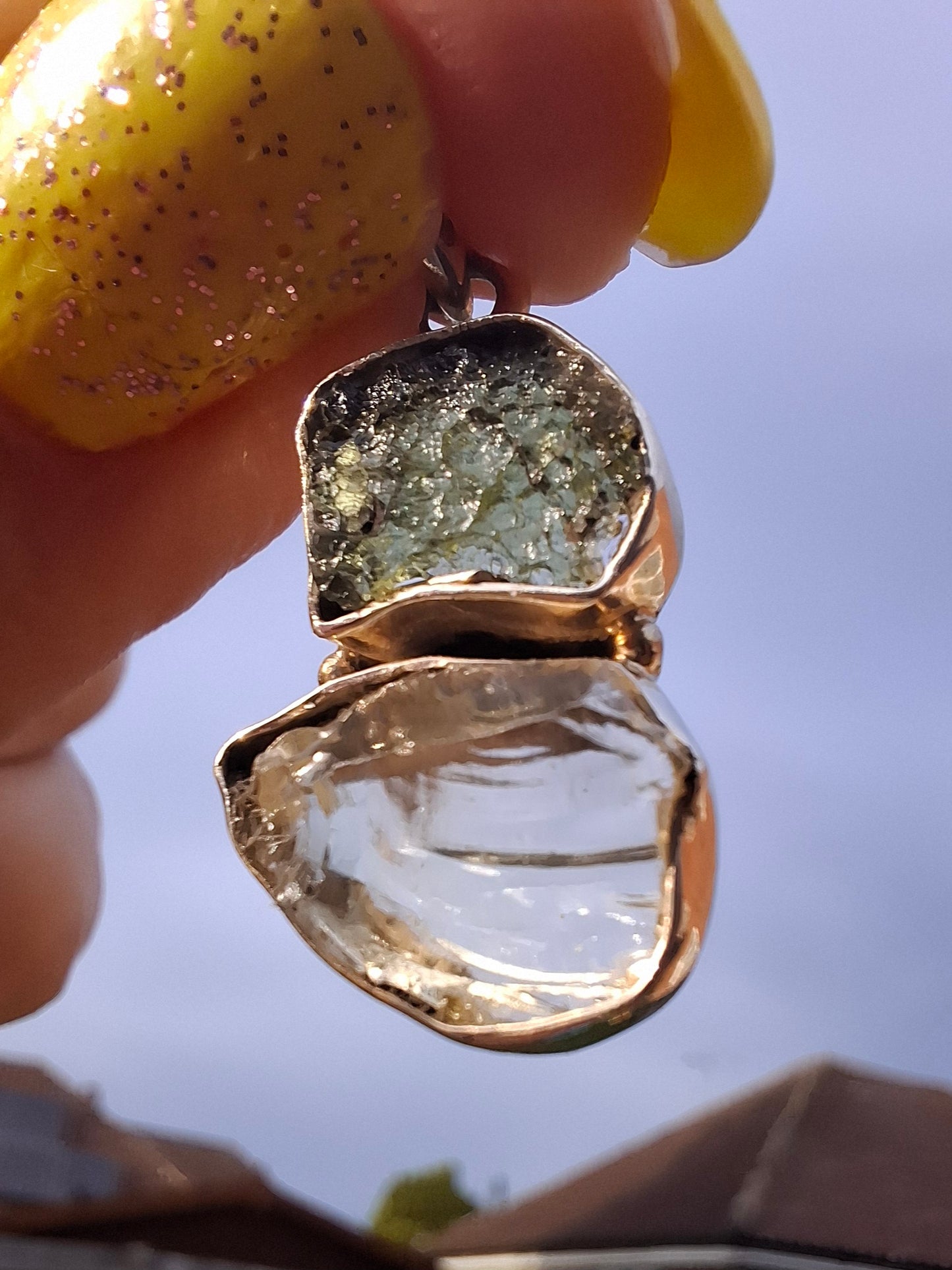Moldavite & Libyan Desert Glass Pendant, 925 Silver, Tektite (Ref: MLP4)