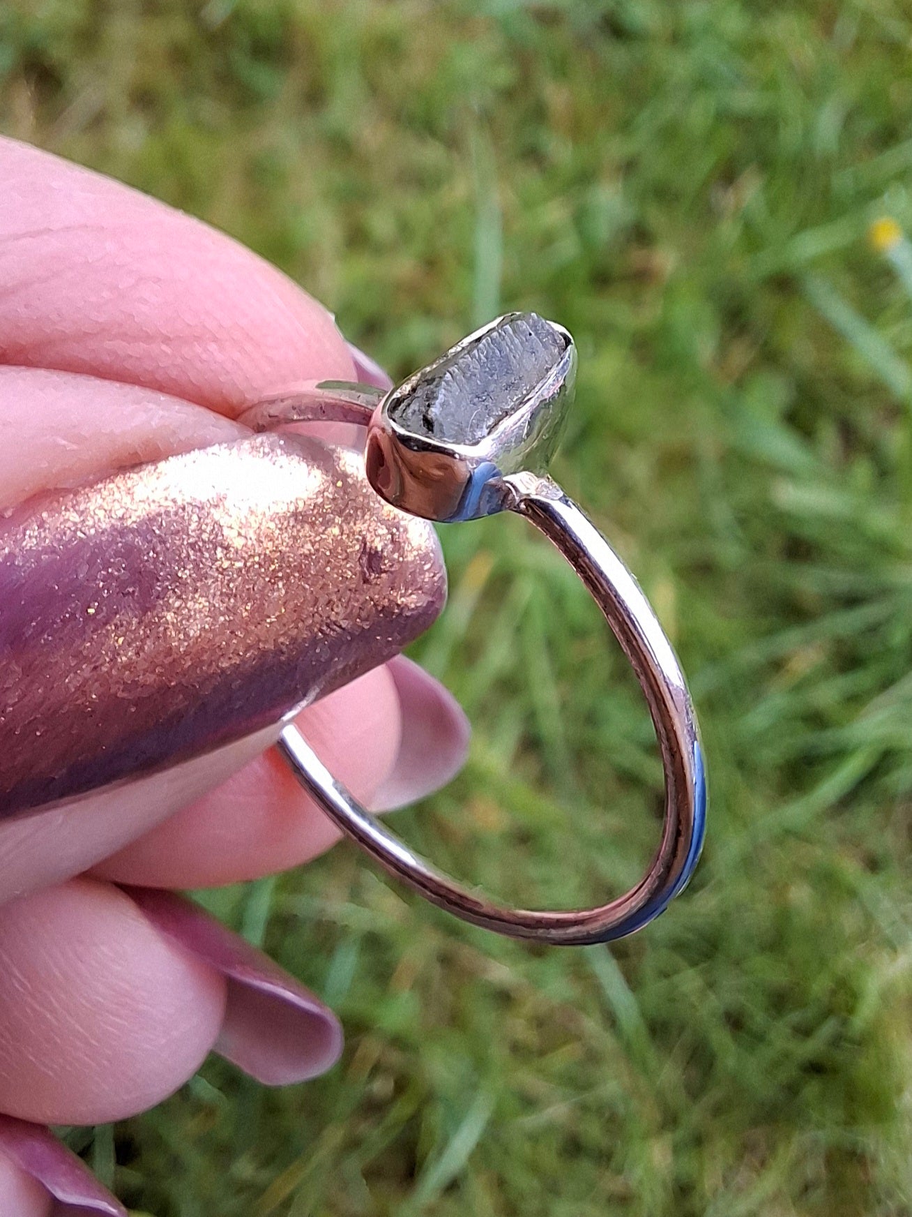 Moldavite Ring, size large T/small U, 925 Silver, Tektite (Ref: R71)