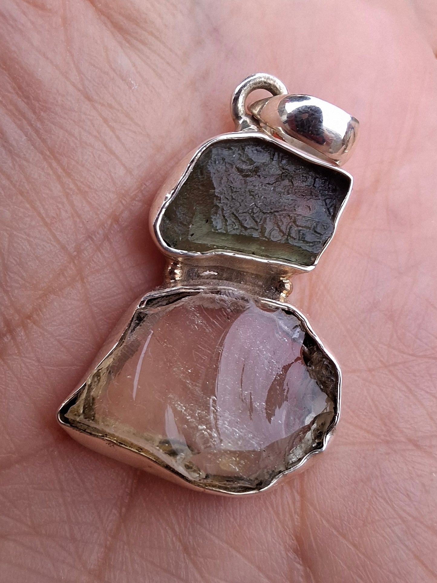 Moldavite & Libyan Desert Glass Pendant, 925 Silver, Tektite (Ref: MLP19)