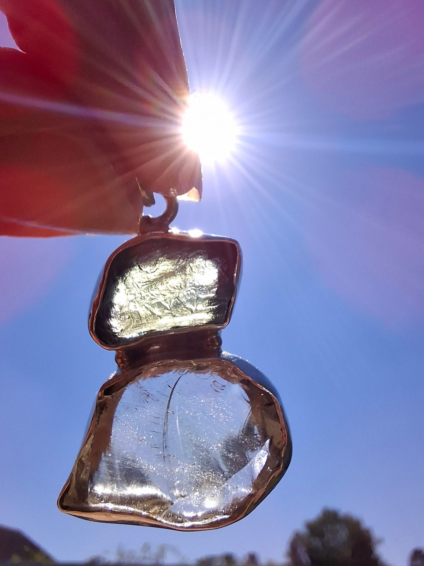 Moldavite & Libyan Desert Glass Pendant, 925 Silver, Tektite (Ref: MLP19)