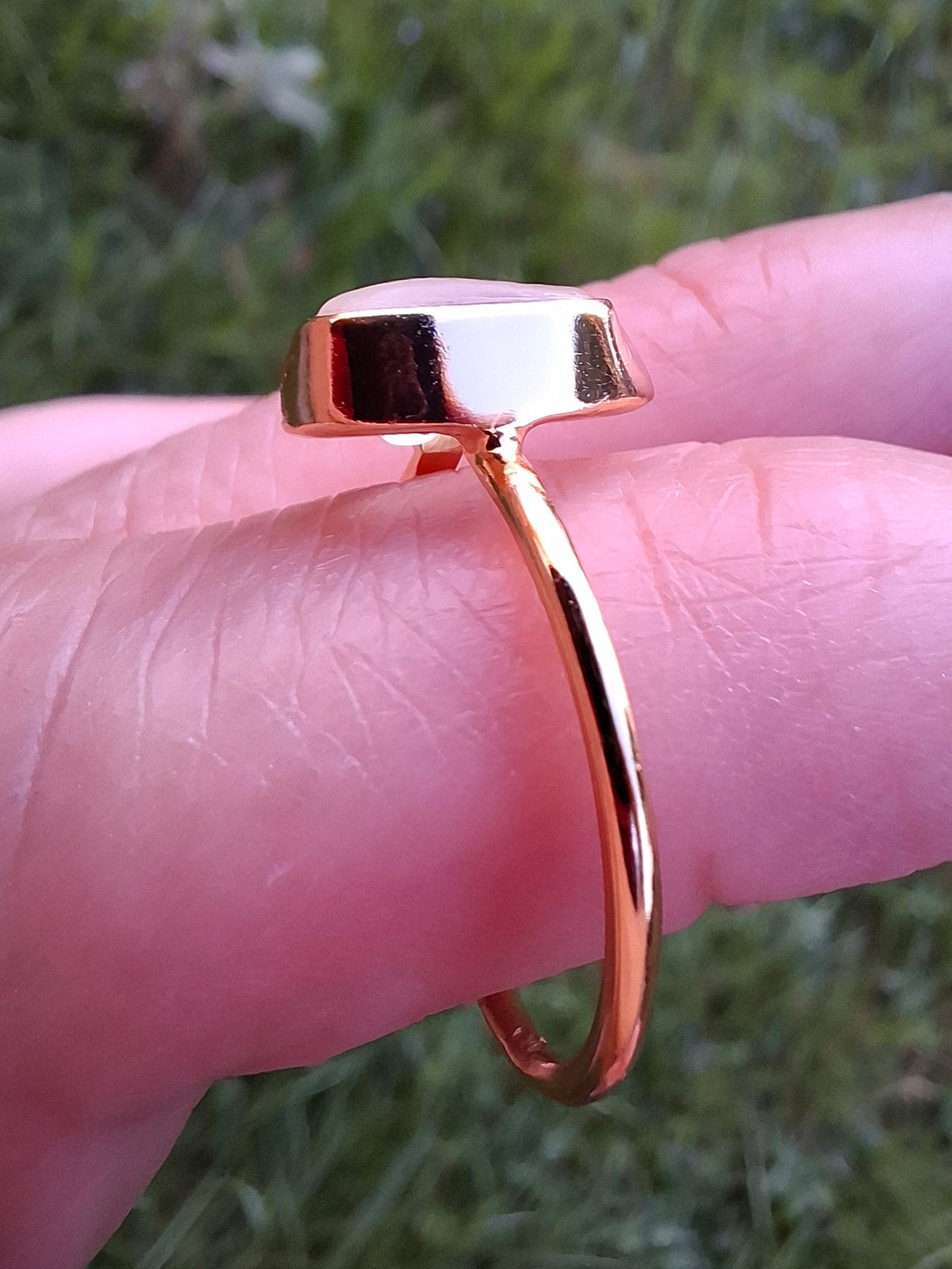 Libyan Desert Glass Ring, 14K GOLD Plated, size large Q, Tektite (Ref: LR64)