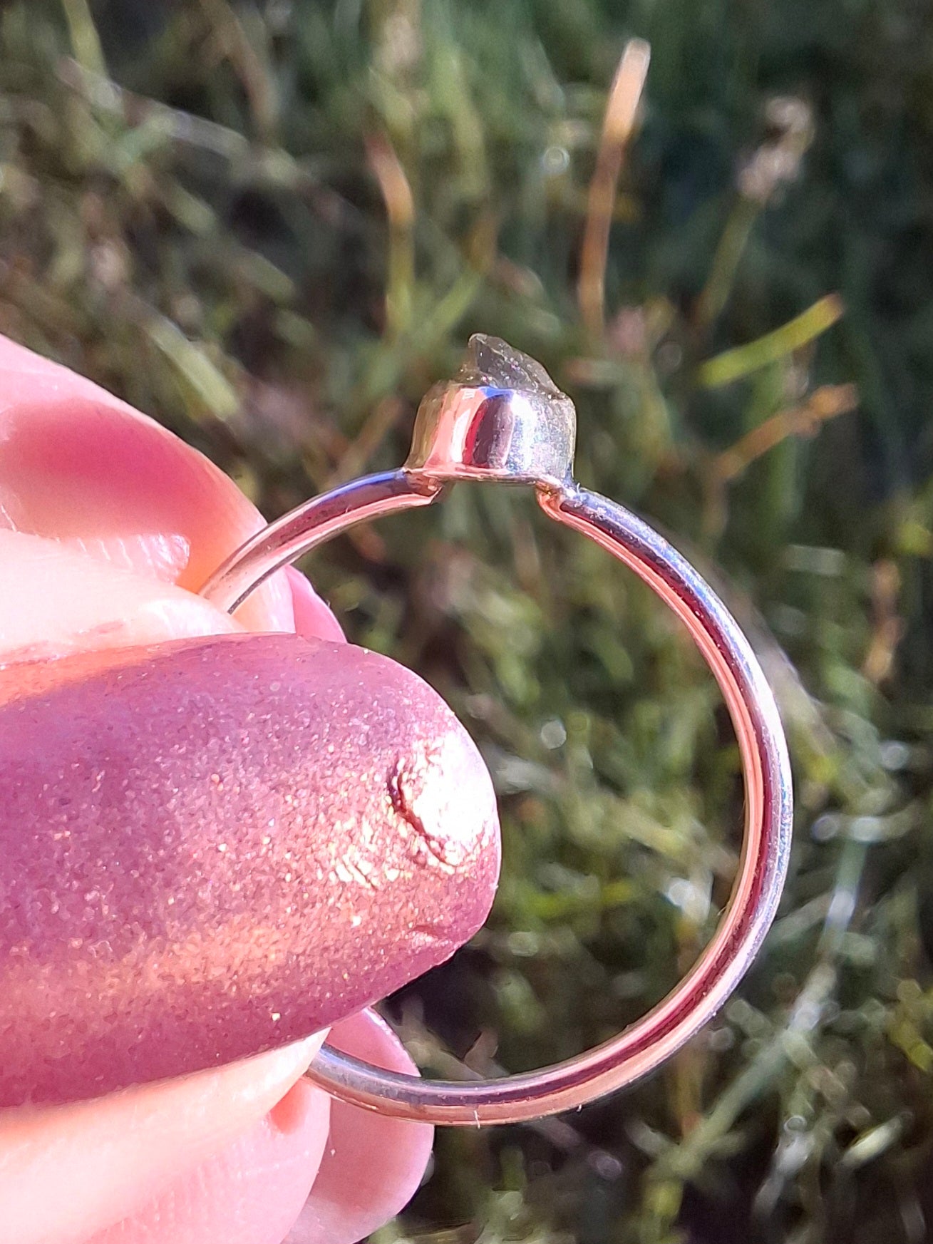 Moldavite Ring, size large M, 925 Silver, Tektite (Ref: R51)