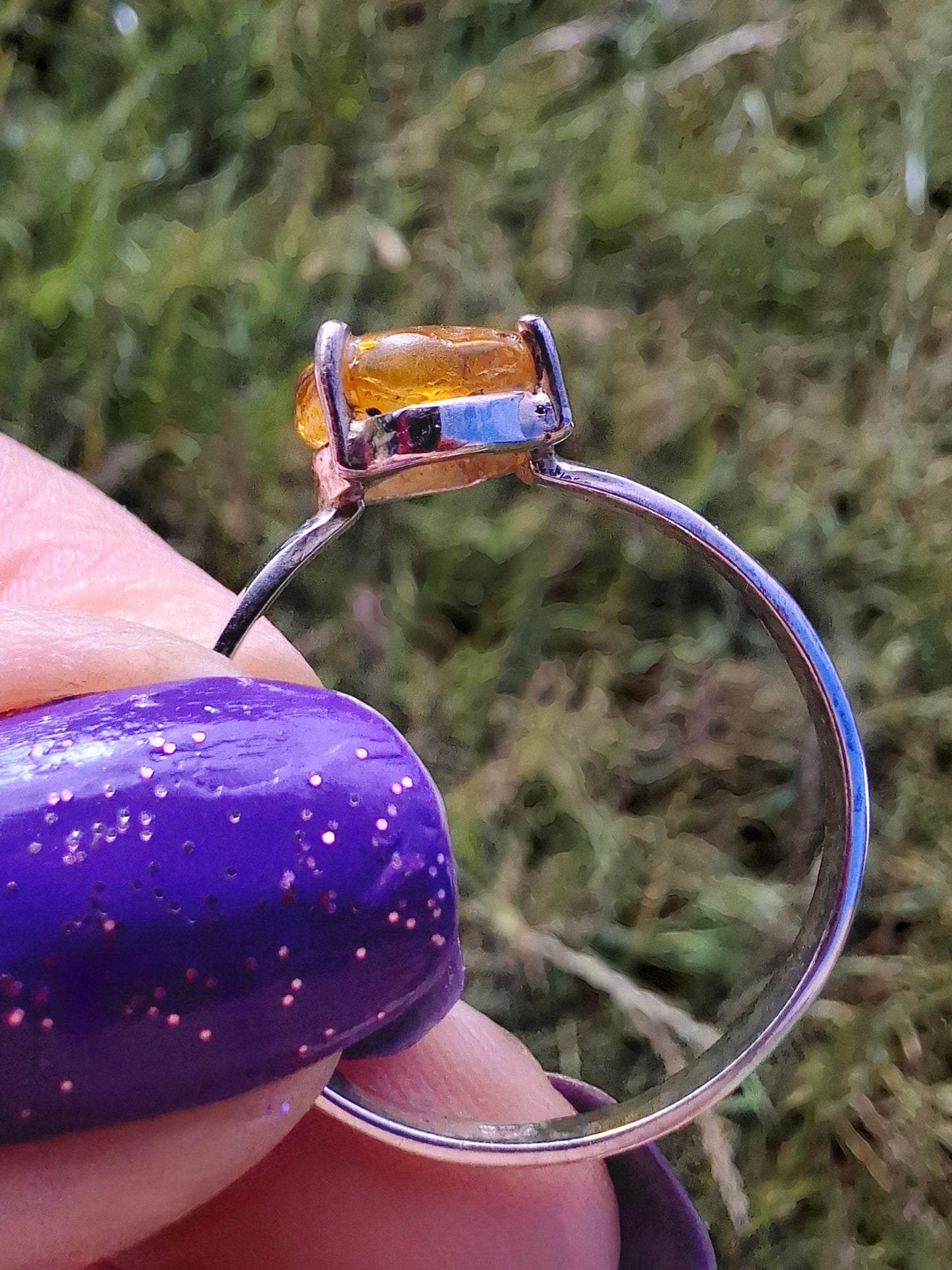 Baltic Amber Ring, size large X, 925 Silver, Fossil (Ref: AR33)