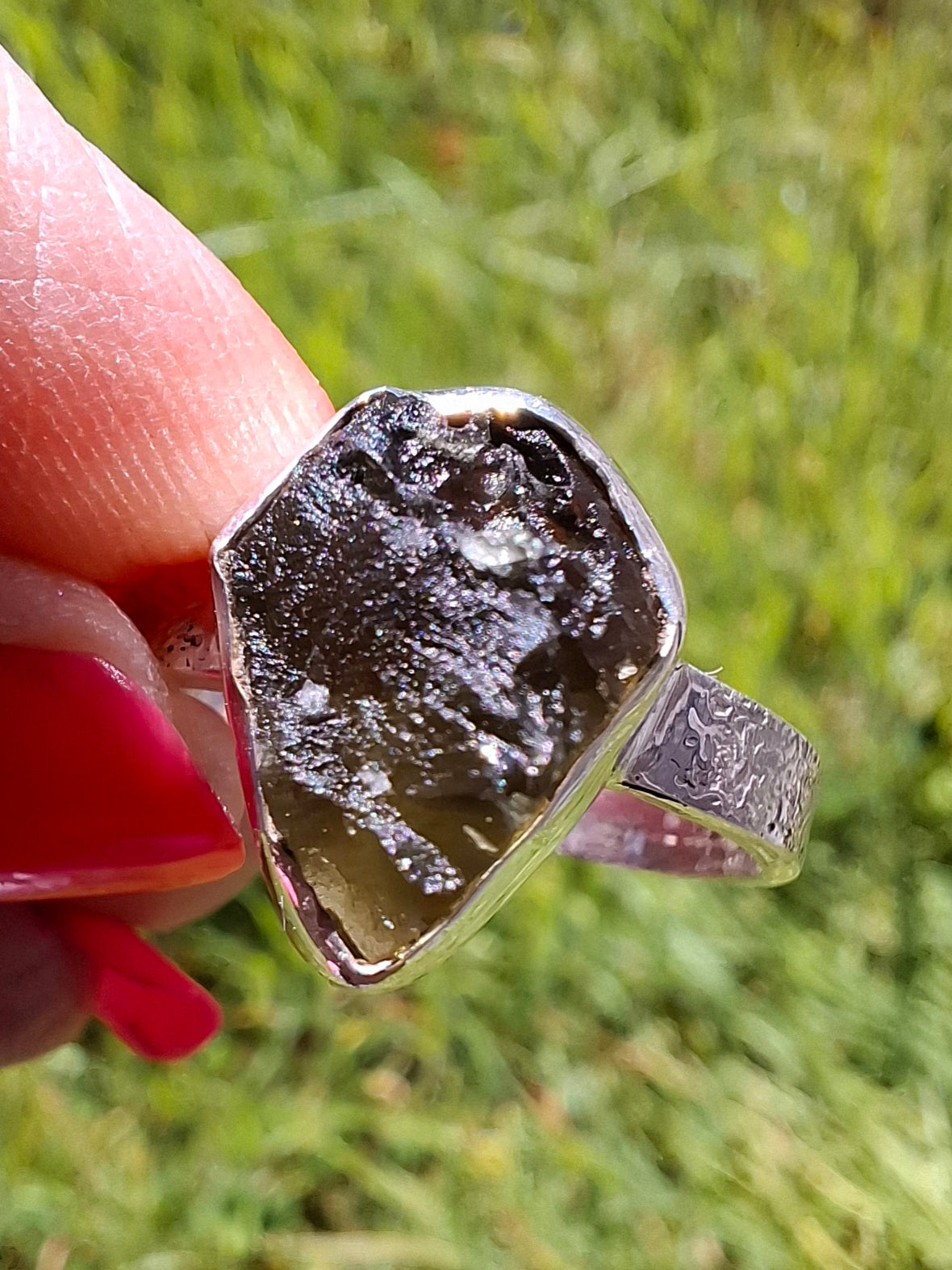 Moldavite Ring, size U, 925 Silver, Tektite (Ref: R323)