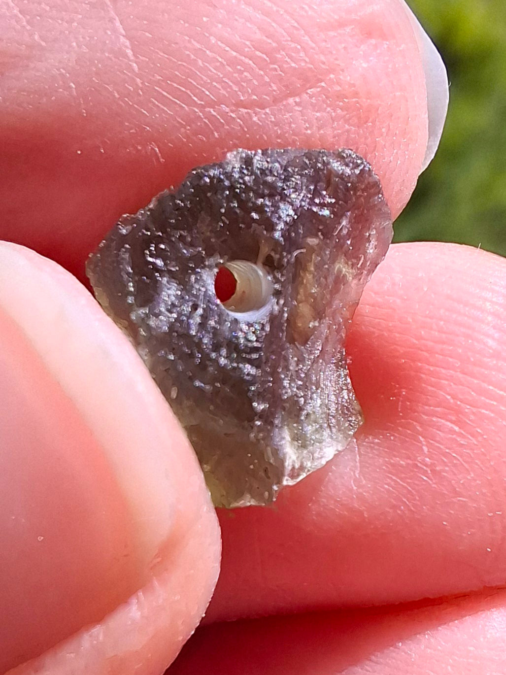 DRILLED, Moldavite Piece, 0.67g, Tektite (Ref: D21)