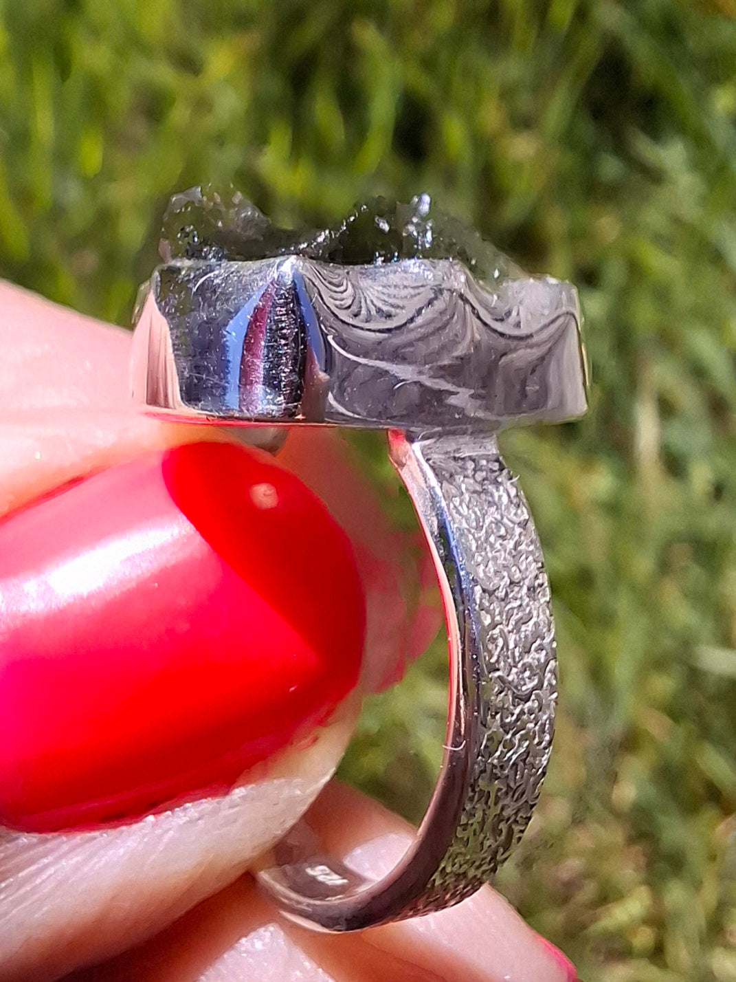 Moldavite Ring, size M, 925 Silver, Tektite (Ref: R307)