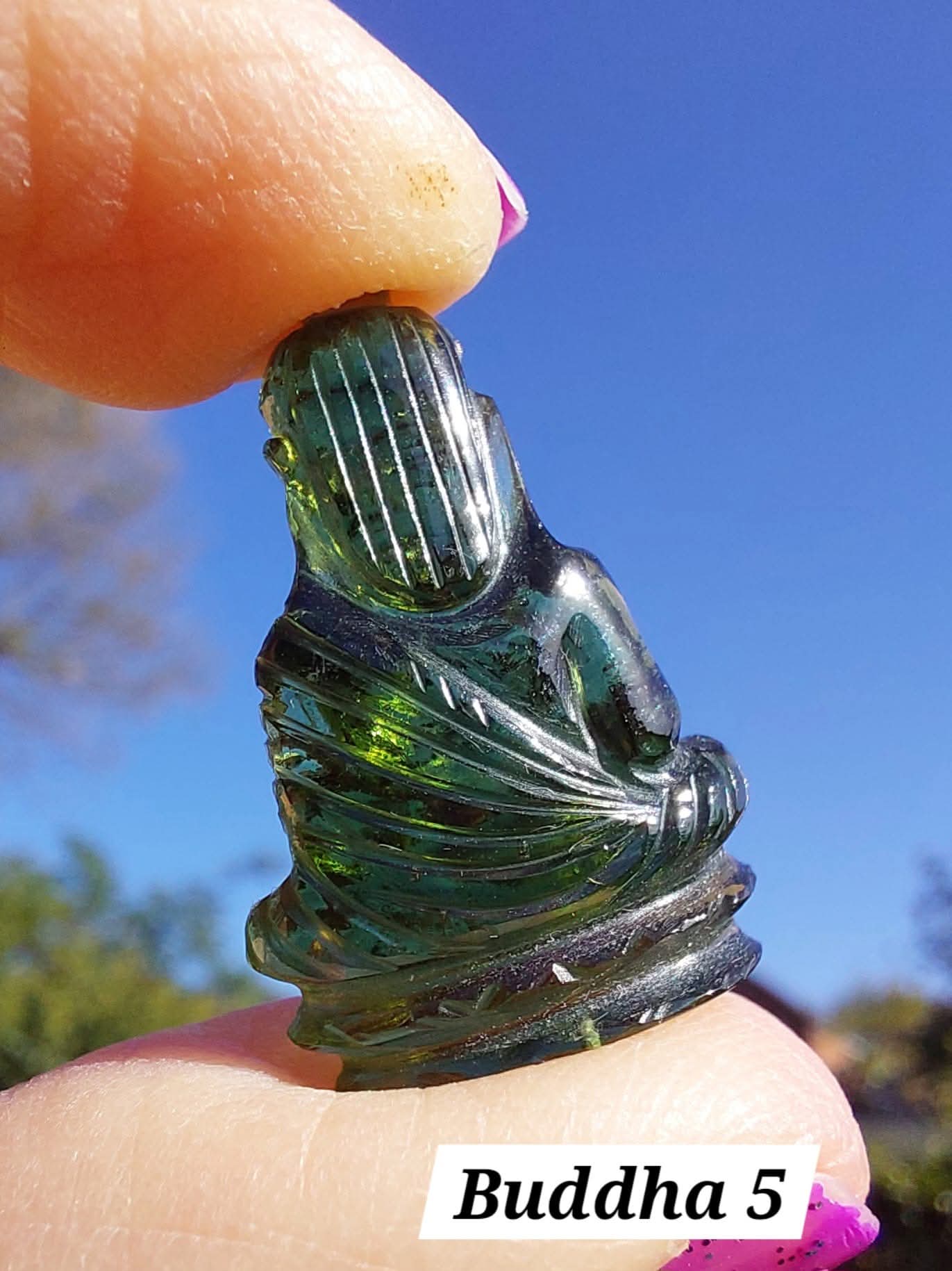 Moldavite BUDDHA Carving, 3.00g, Tektite (Ref: Buddha5)