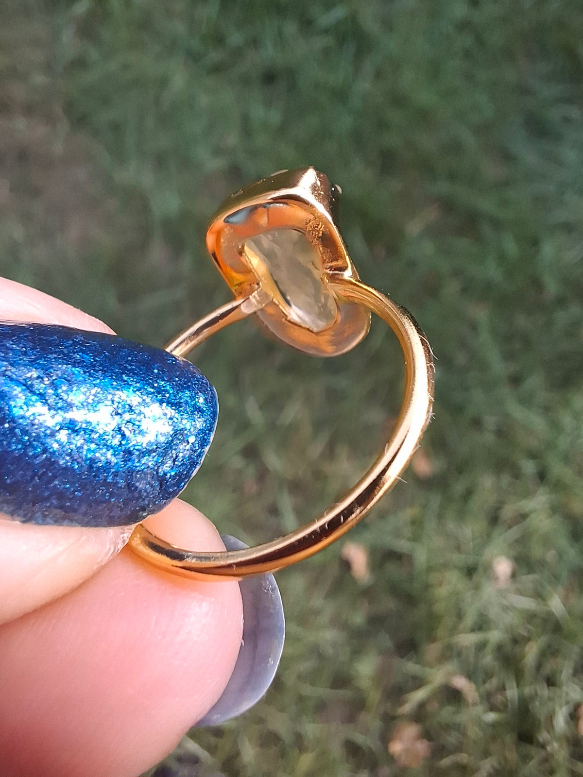 Libyan Desert Glass Ring, 14K GOLD Plated, size O, Tektite (Ref: LR65)