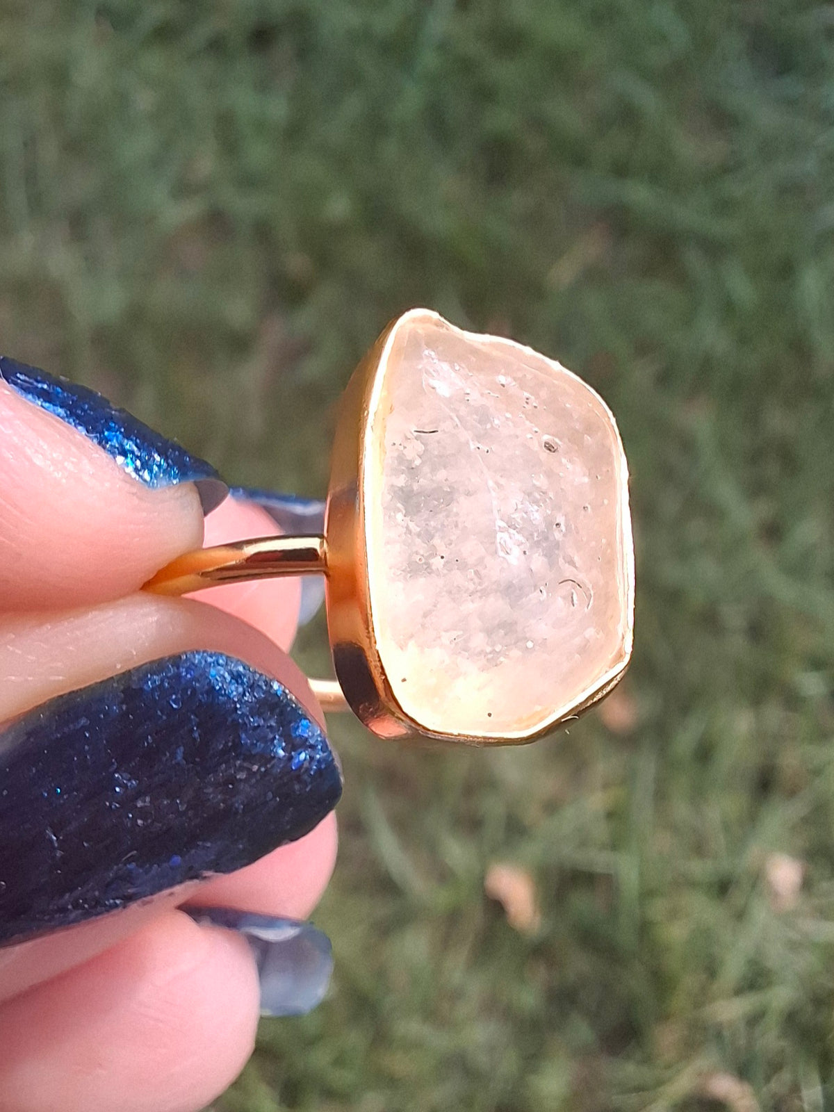 Libyan Desert Glass Ring, 14K GOLD Plated, size large O, Tektite (Ref: LR71)