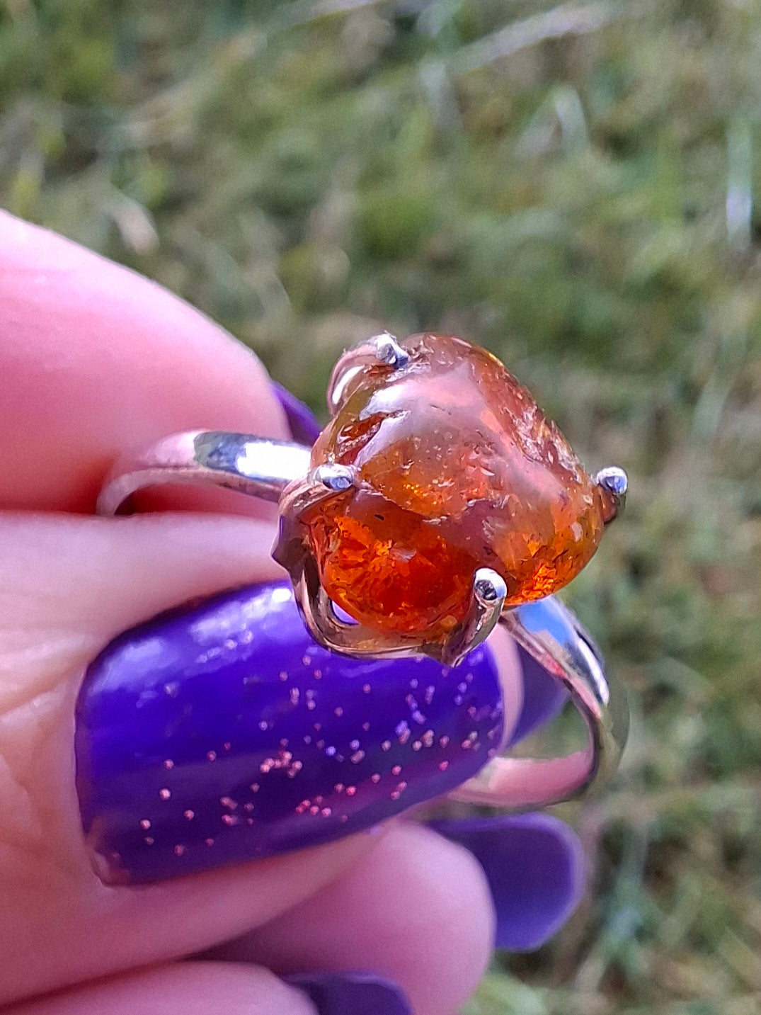 Baltic Amber Ring, size large X, 925 Silver, Fossil (Ref: AR34)