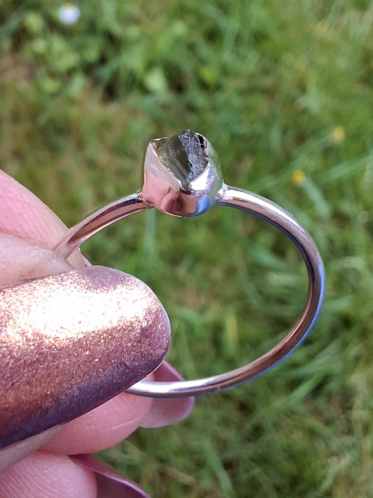 Moldavite Ring, size large R/small S, 925 Silver, Tektite (Ref: R54)