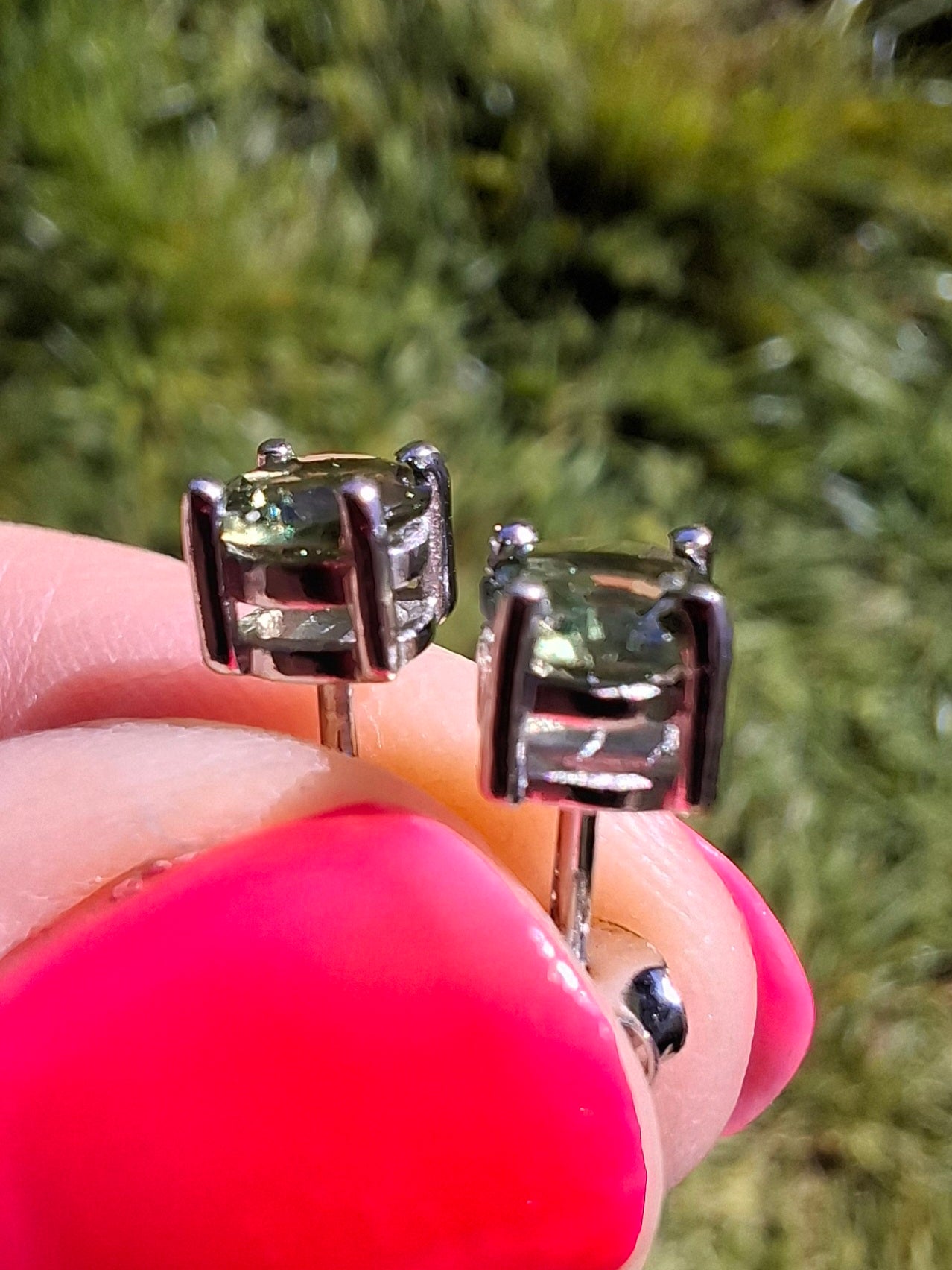 Moldavite (faceted) 5mm STUD EARRINGS, 925 Silver, Tektite (Pair16)