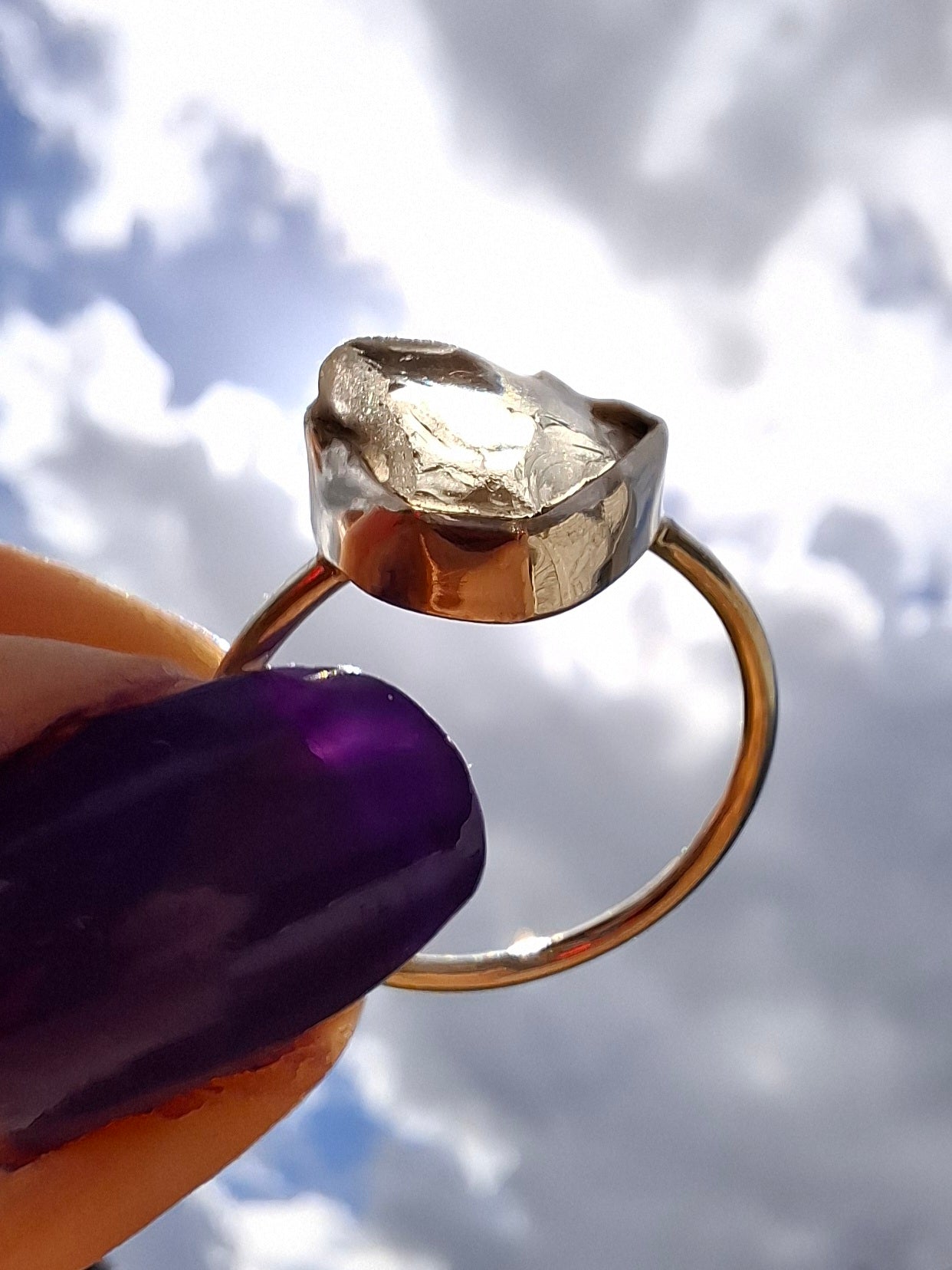 Libyan Desert Glass Ring, size small R, 925 Silver, Tektite (Ref: LR38)