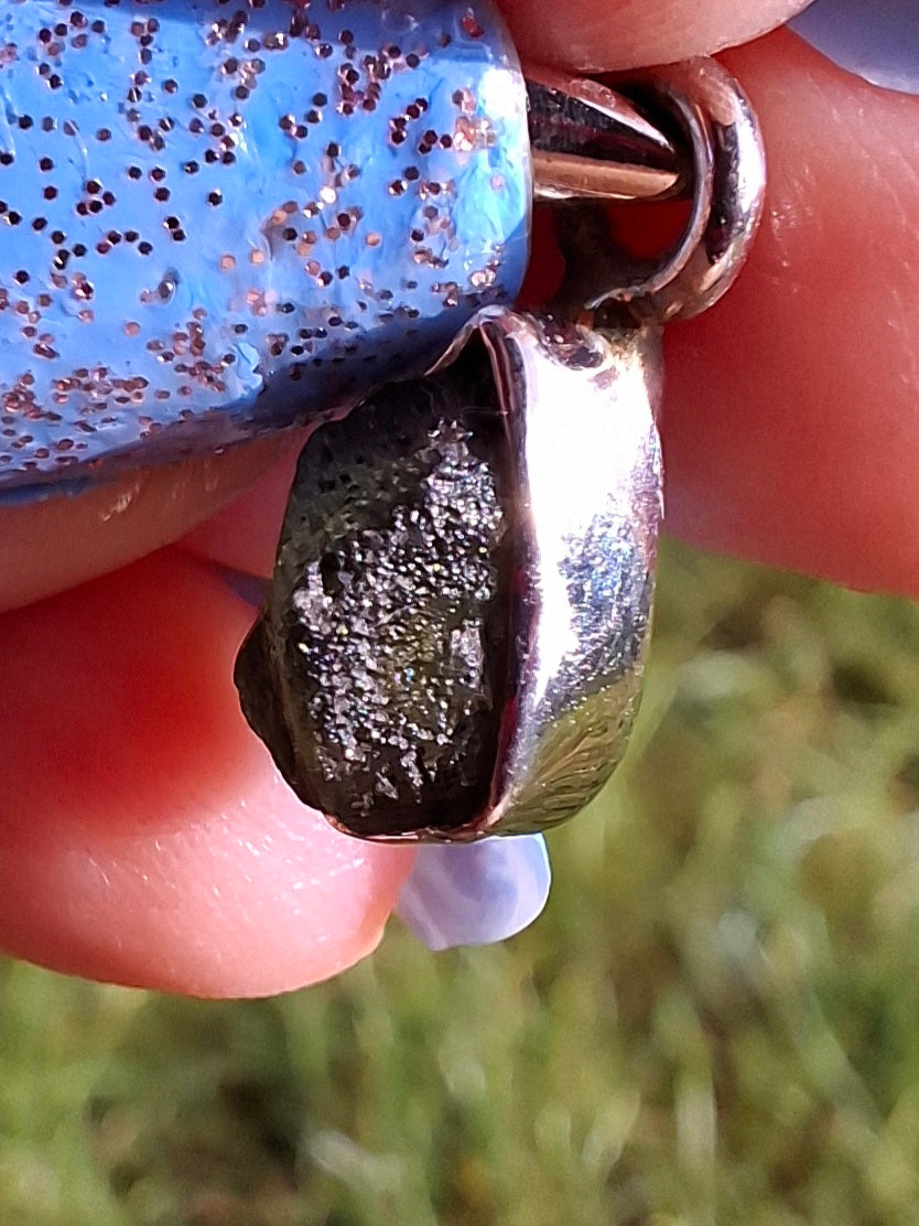 Moldavite Pendant, 925 Silver, Tektite (Ref: P59)