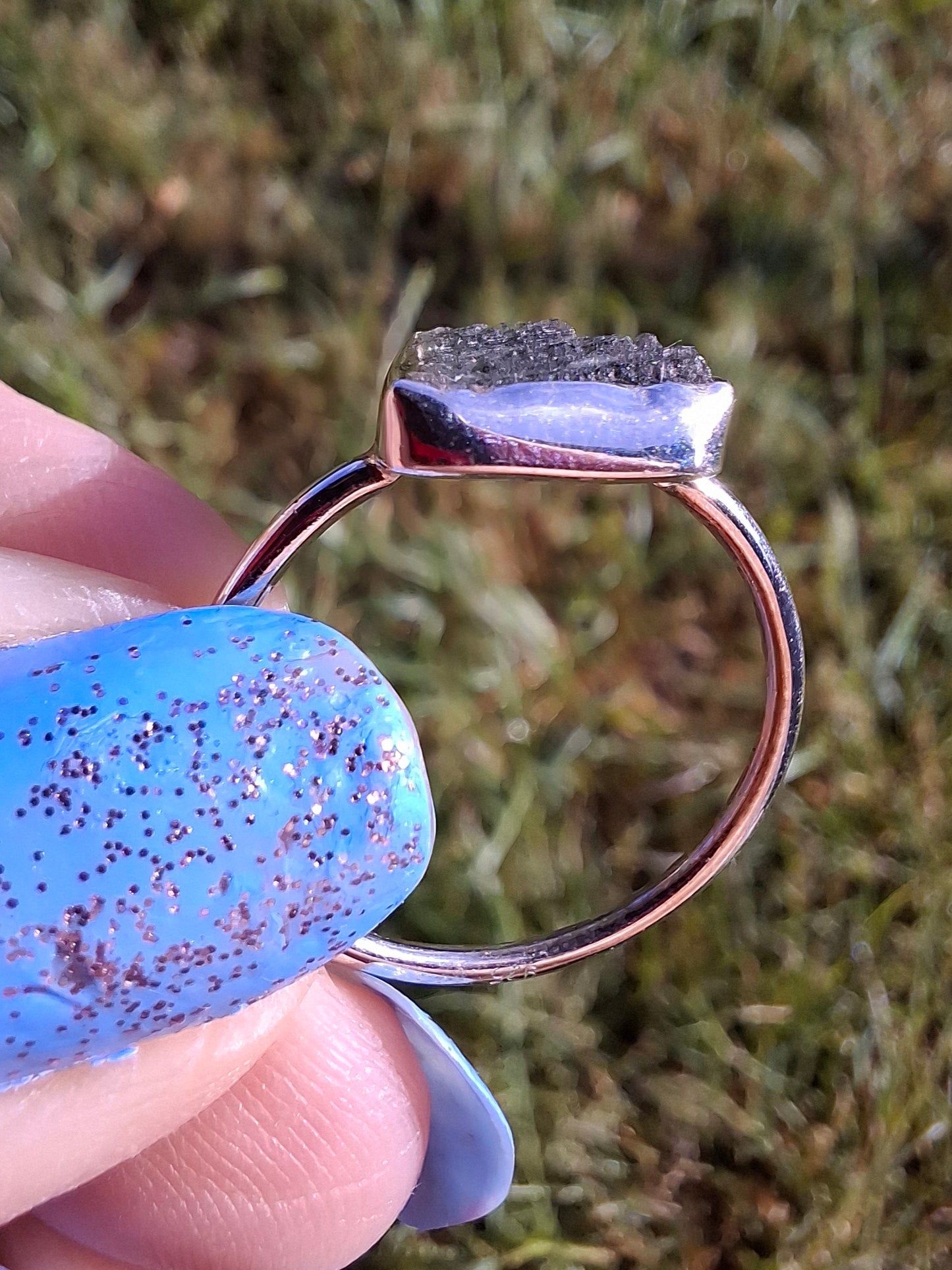 Moldavite Ring, size large P/small Q, 925 Silver, Tektite (Ref: R26)