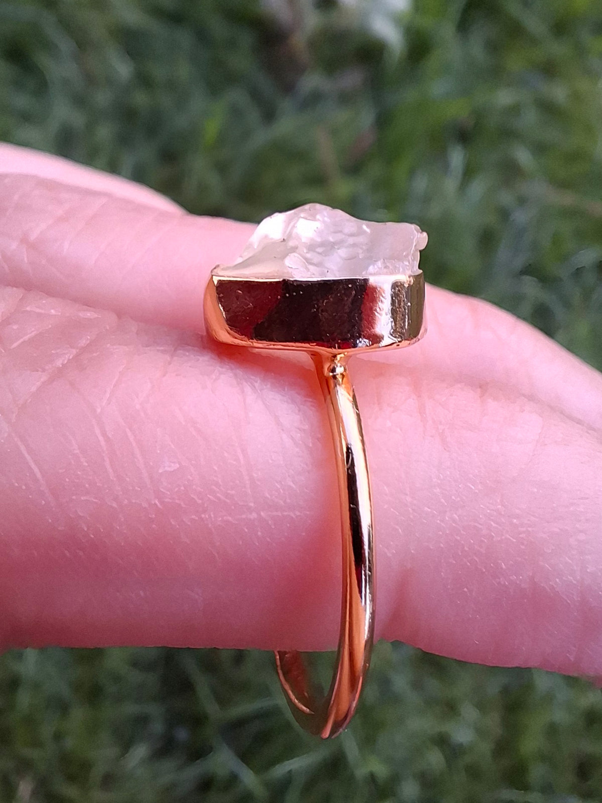Libyan Desert Glass Ring, 14K GOLD Plated, size large N, Tektite (Ref: LR75)