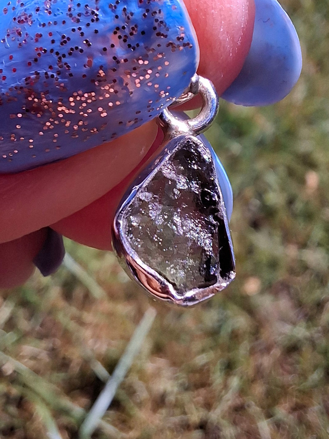 Moldavite Pendant, 925 Silver, Tektite (Ref: P76)