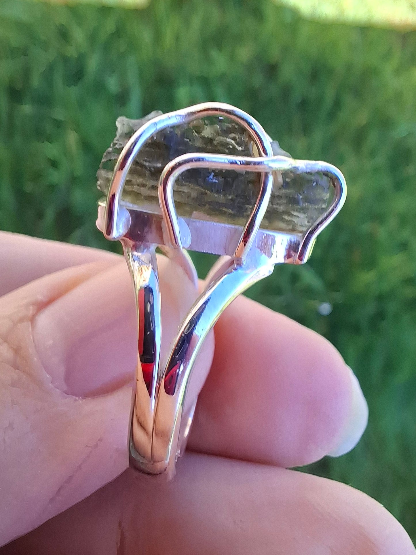 Moldavite Ring, size Q, 925 Silver, Tektite (Ref: R10)
