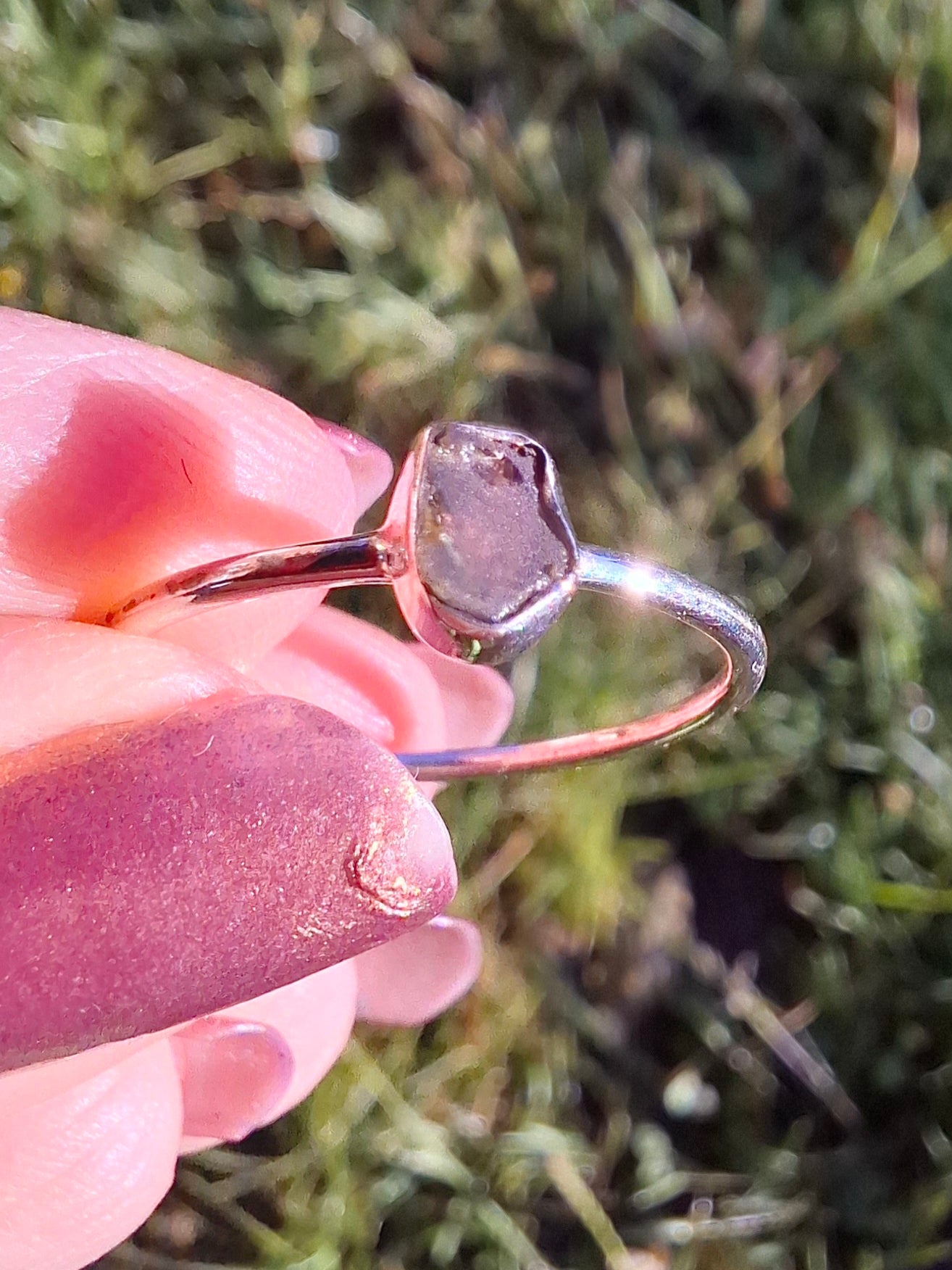 Moldavite Ring, size small R, 925 Silver, Tektite (Ref: R52)
