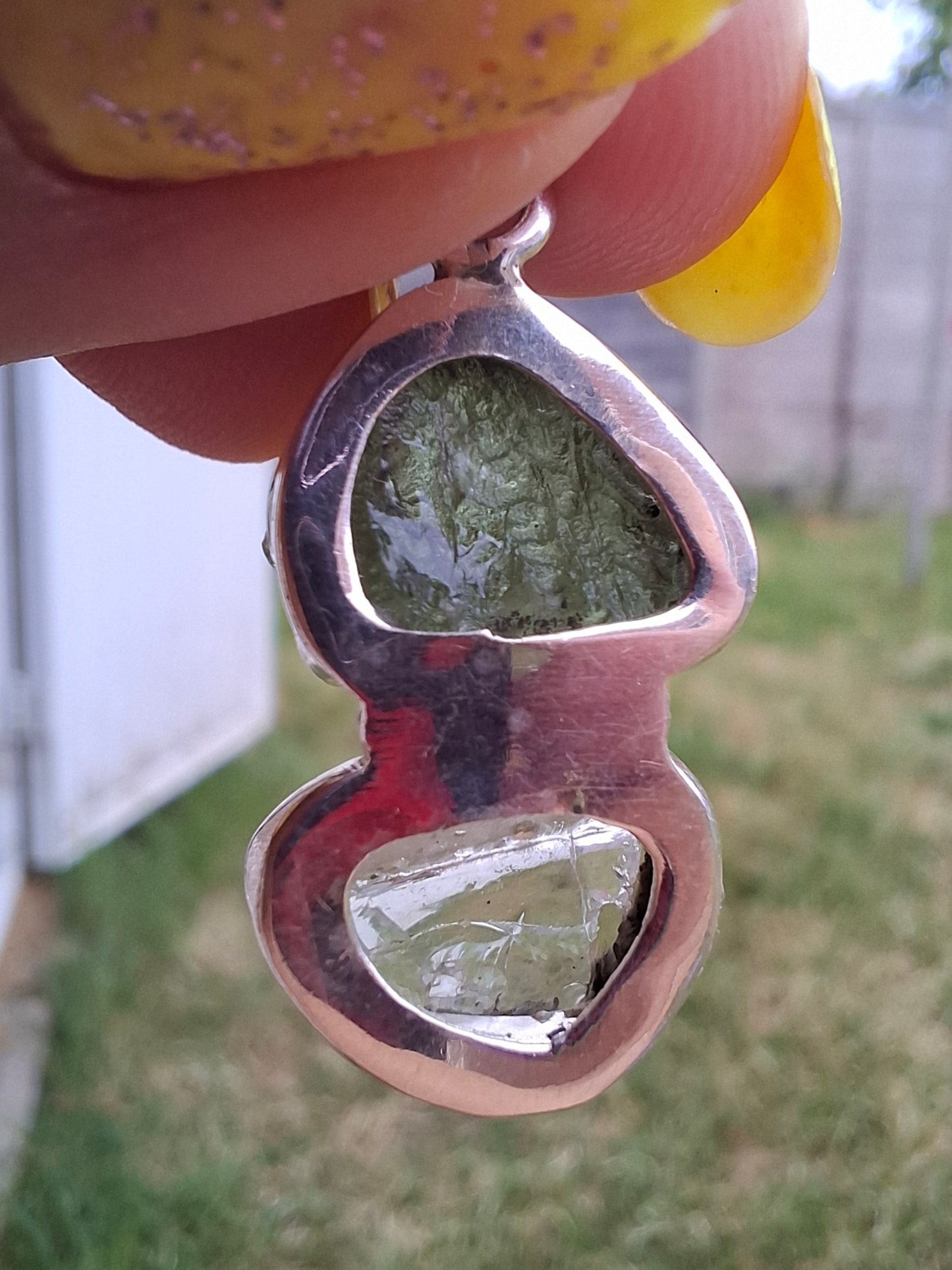 Moldavite & Libyan Desert Glass Pendant, 925 Silver, Tektite (Ref: MLP17)
