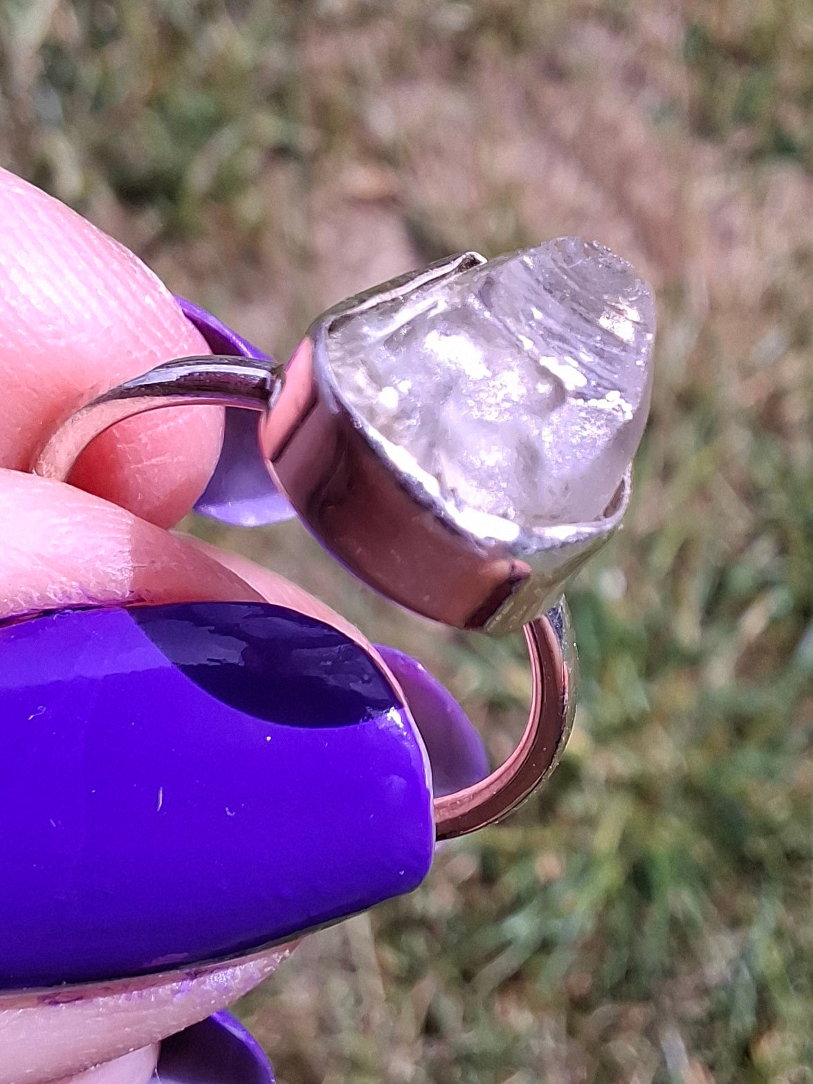Libyan Desert Glass Ring, size large J, 925 Silver, Tektite (Ref: LR9)