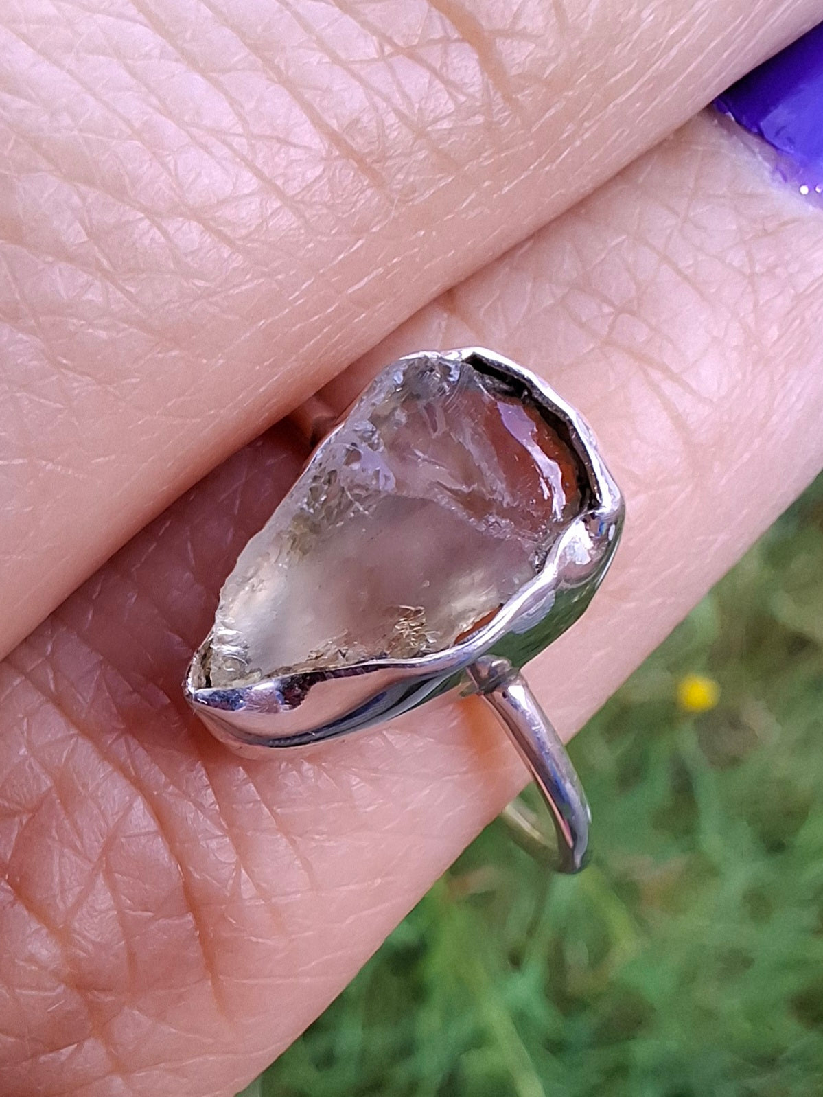 Libyan Desert Glass Ring, size large V, 925 Silver, Tektite (Ref: LR57)