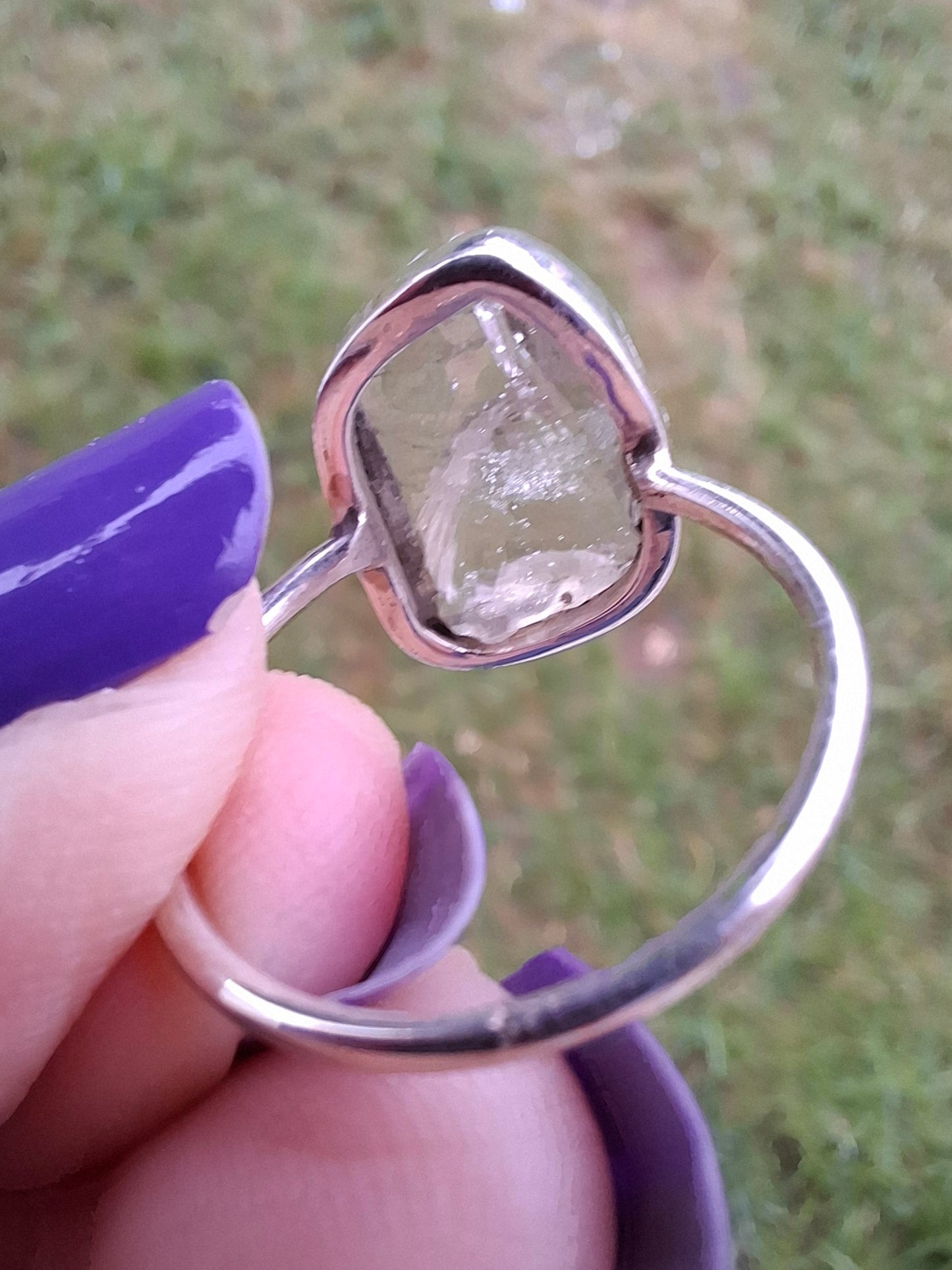 Libyan Desert Glass Ring, size large P, 925 Silver, Tektite (Ref: LR29)