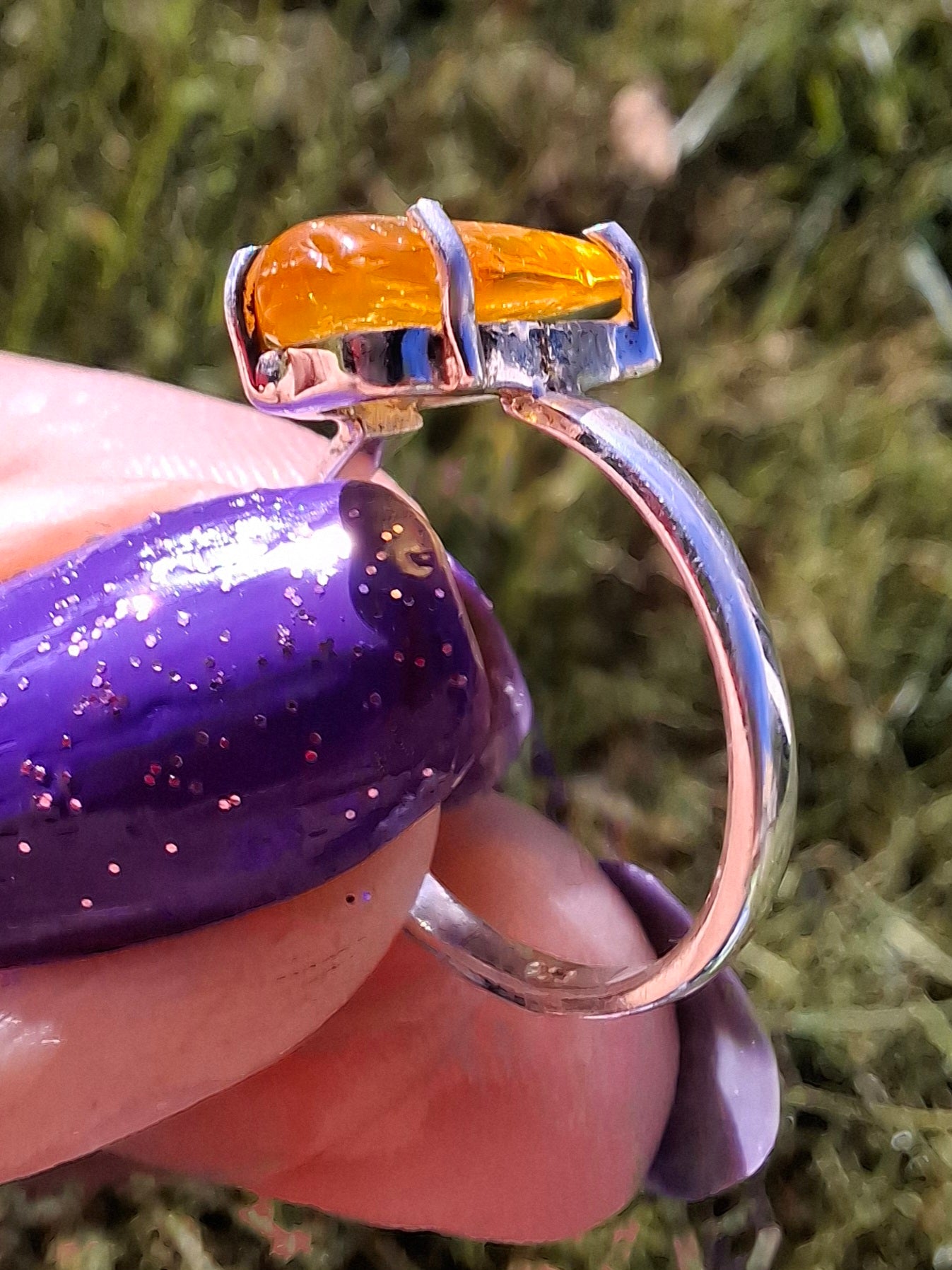 Baltic Amber Ring, size large L, 925 Silver, Fossil (Ref: AR3)