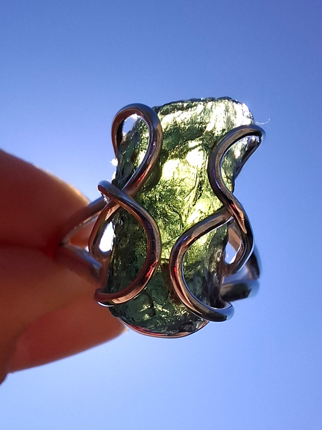 Moldavite Ring, size O, 925 Silver, Tektite (Ref: R9)