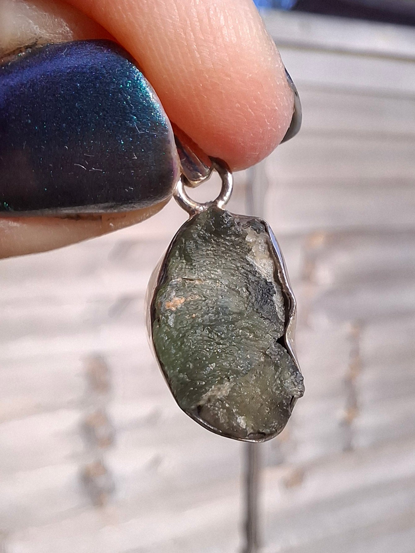 Moldavite PENDANT, 925 Silver, Tektite (Ref: P1)