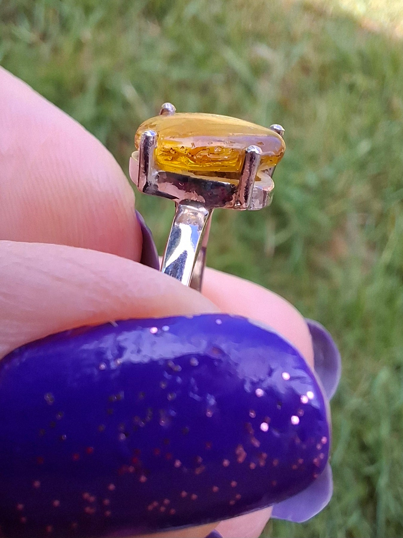 Baltic Amber Ring, size large X, 925 Silver, Fossil (Ref: AR33)