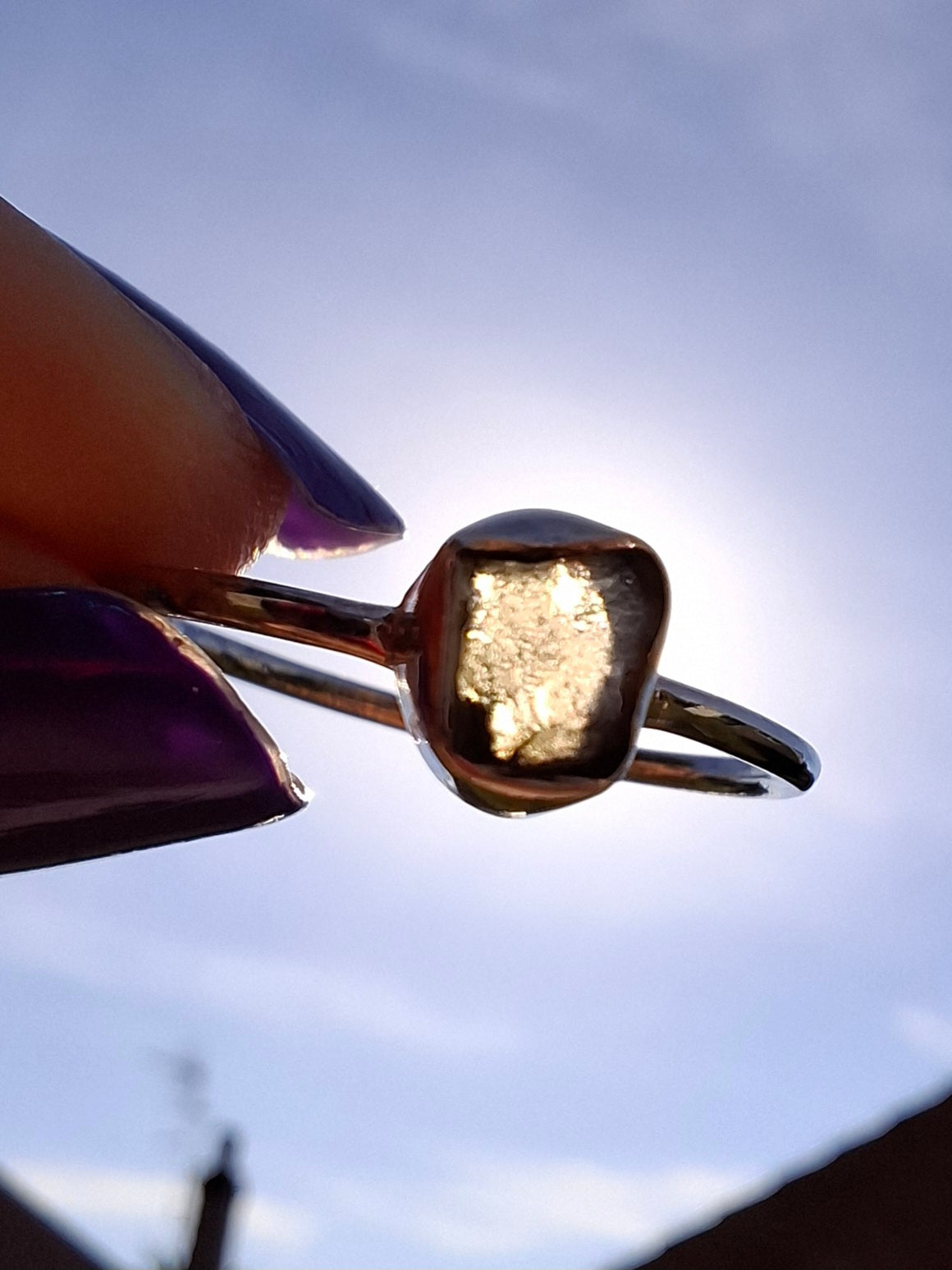 Moldavite Ring, size small Q, 925 Silver, Tektite (Ref: R44)