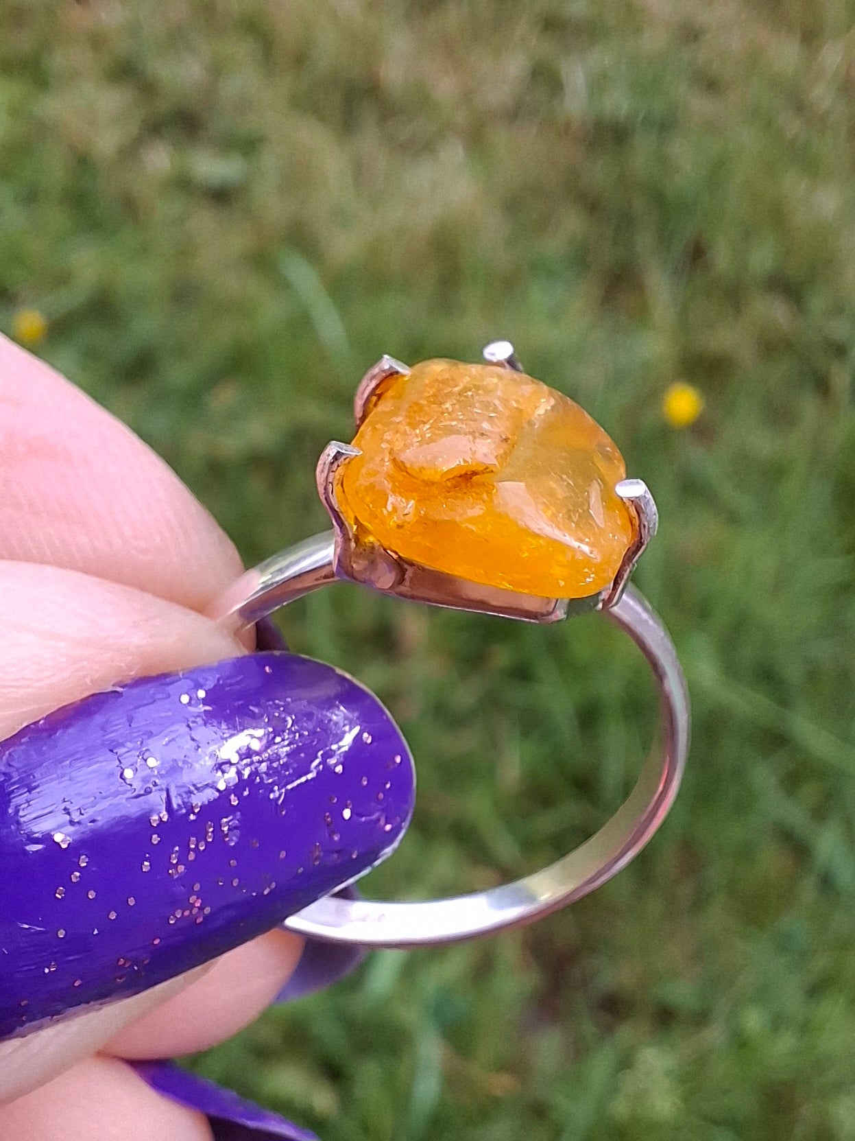 Baltic Amber Ring, size large R, 925 Silver, Fossil (Ref: AR15)