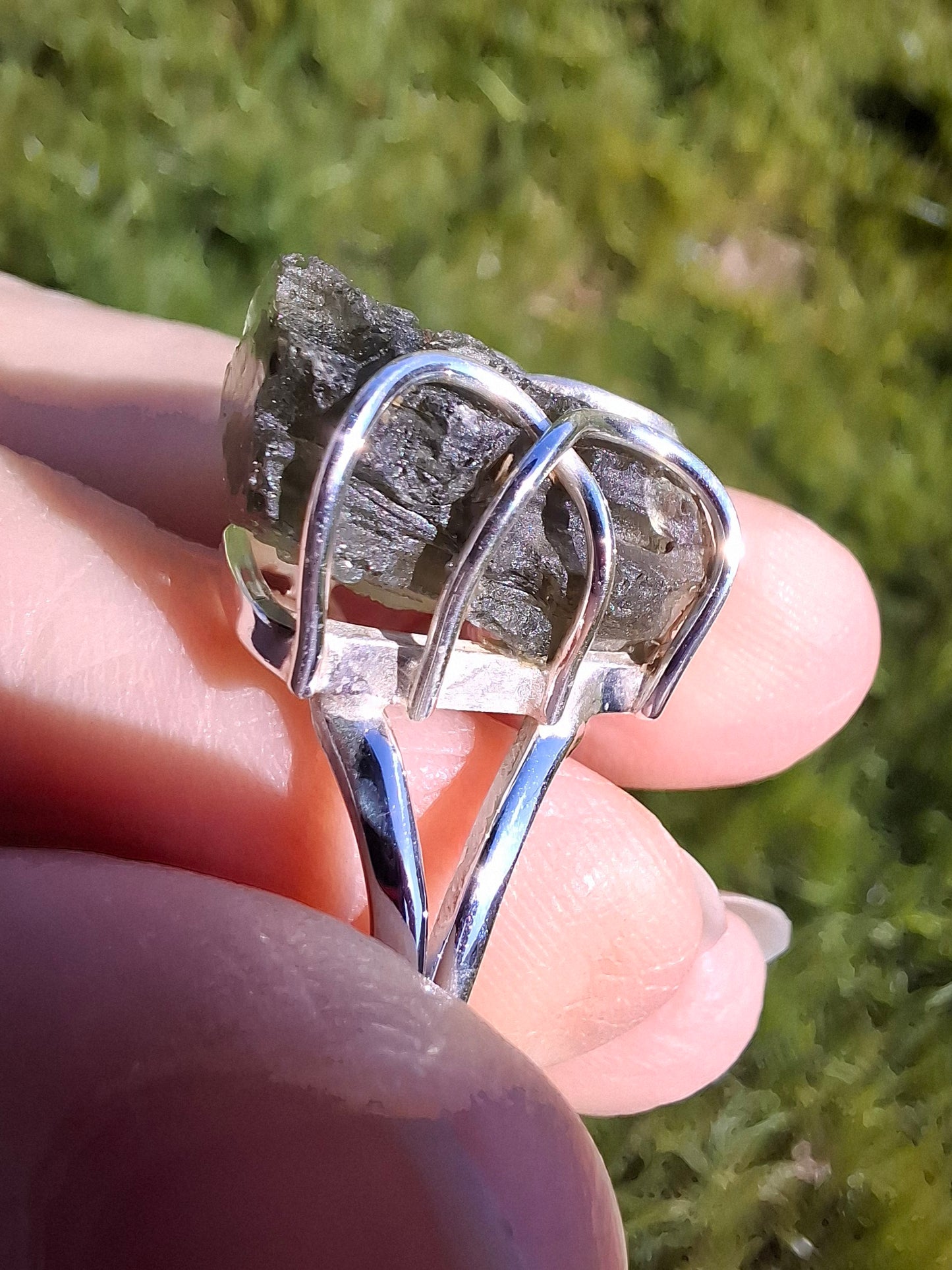 Moldavite Ring, size O, 925 Silver, Tektite (Ref: R8)