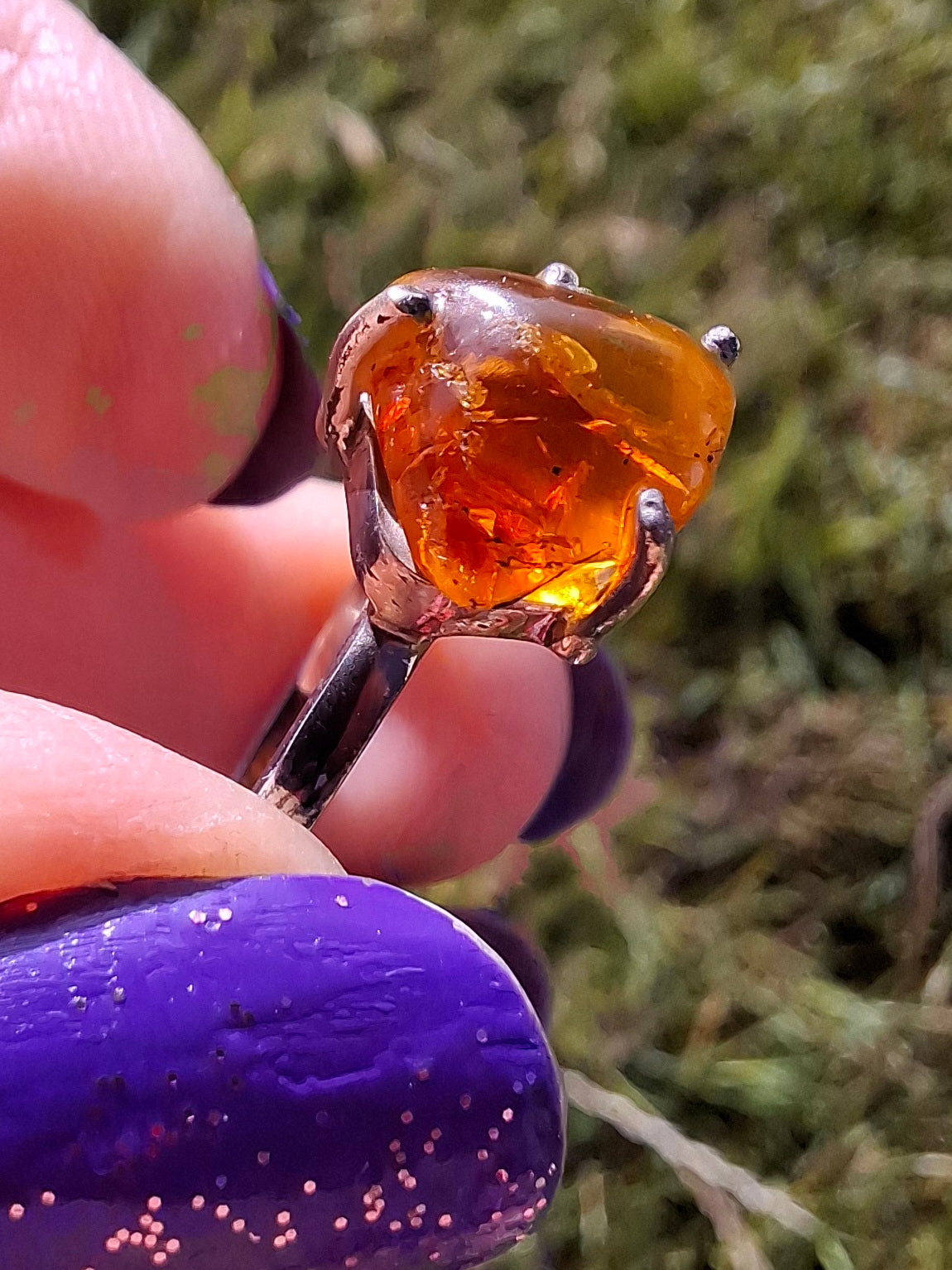Baltic Amber Ring, size large Y, 925 Silver, Fossil (Ref: AR40)