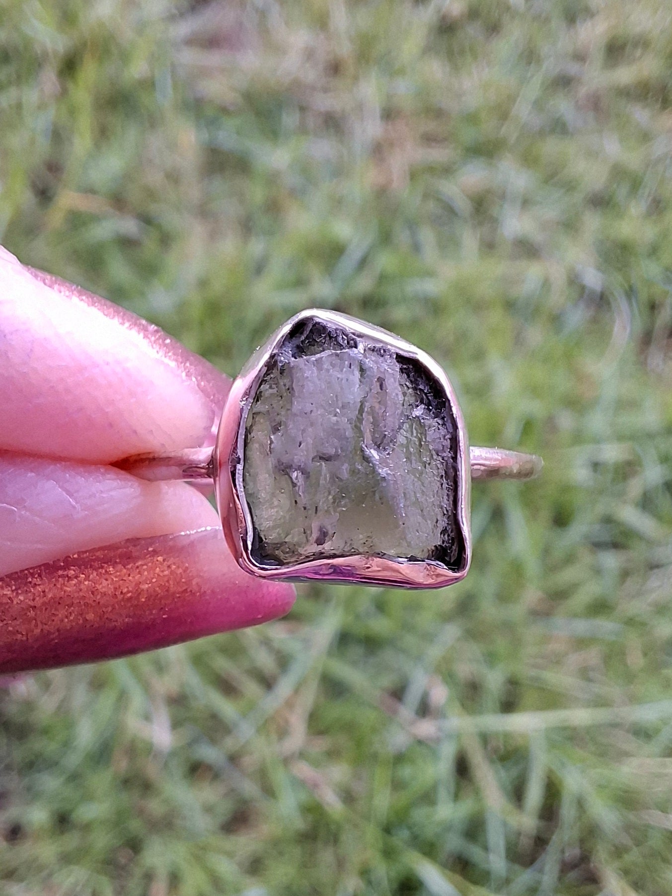Moldavite Ring, size small U, 925 Silver, Tektite (Ref: R29)