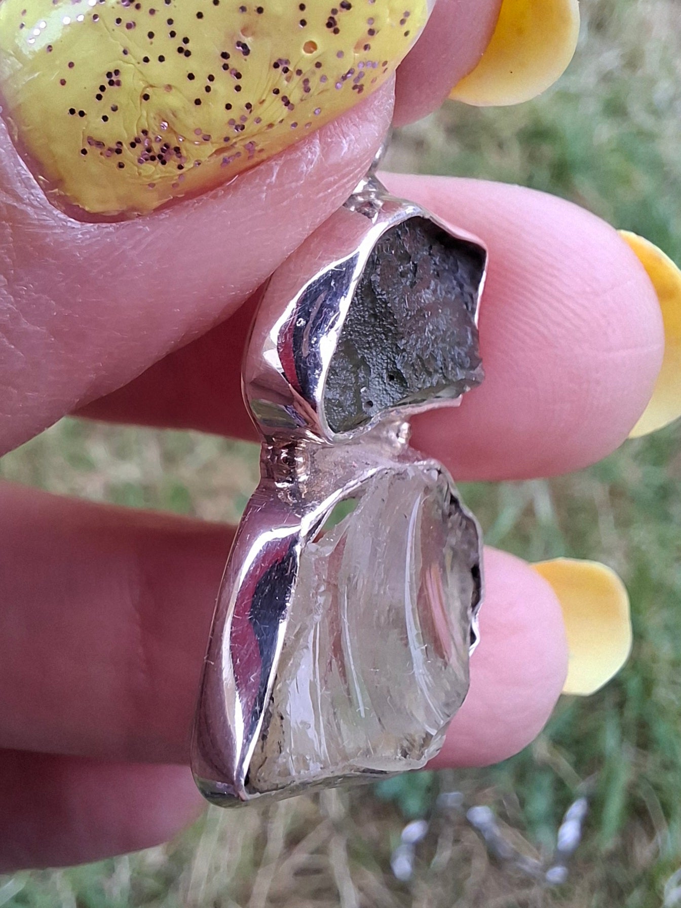 Moldavite & Libyan Desert Glass Pendant, 925 Silver, Tektite (Ref: MLP19)
