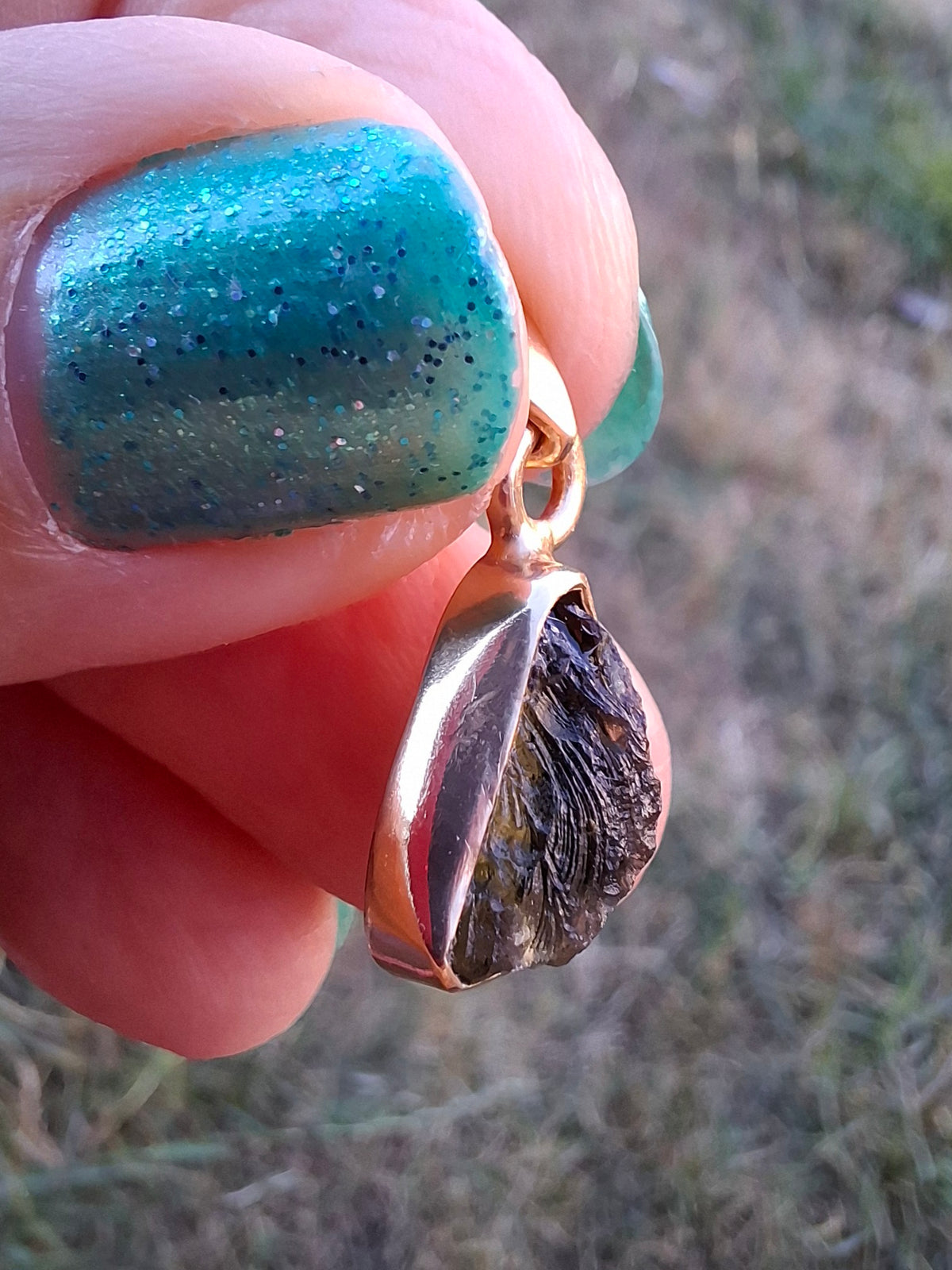 Moldavite Pendant, 14K GOLD Plated, Tektite (Ref: P449)