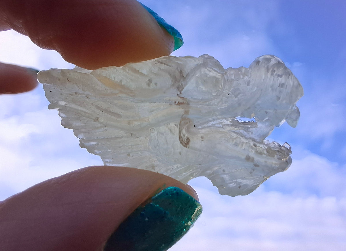 Libyan Desert Glass DRAGON HEAD carving, 9.66g, Tektite (Ref: Dragon 3)