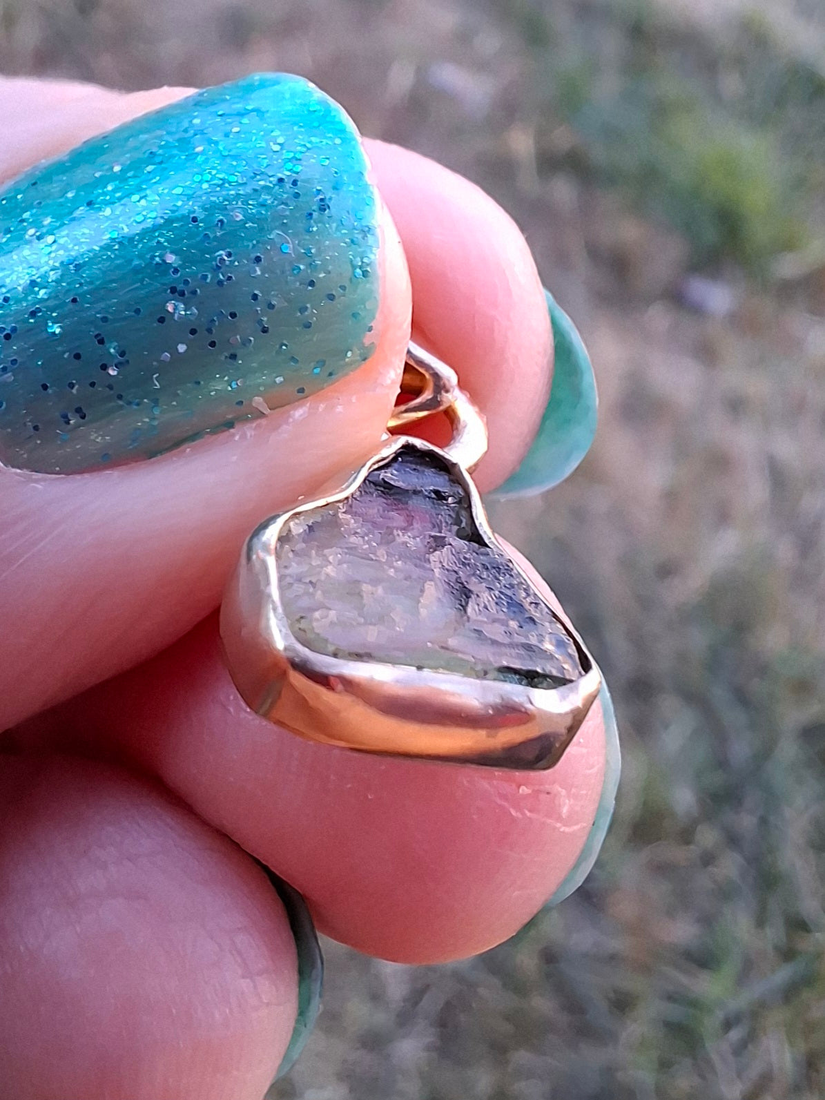 Moldavite Pendant, 14K GOLD Plated, Tektite (Ref: P452)
