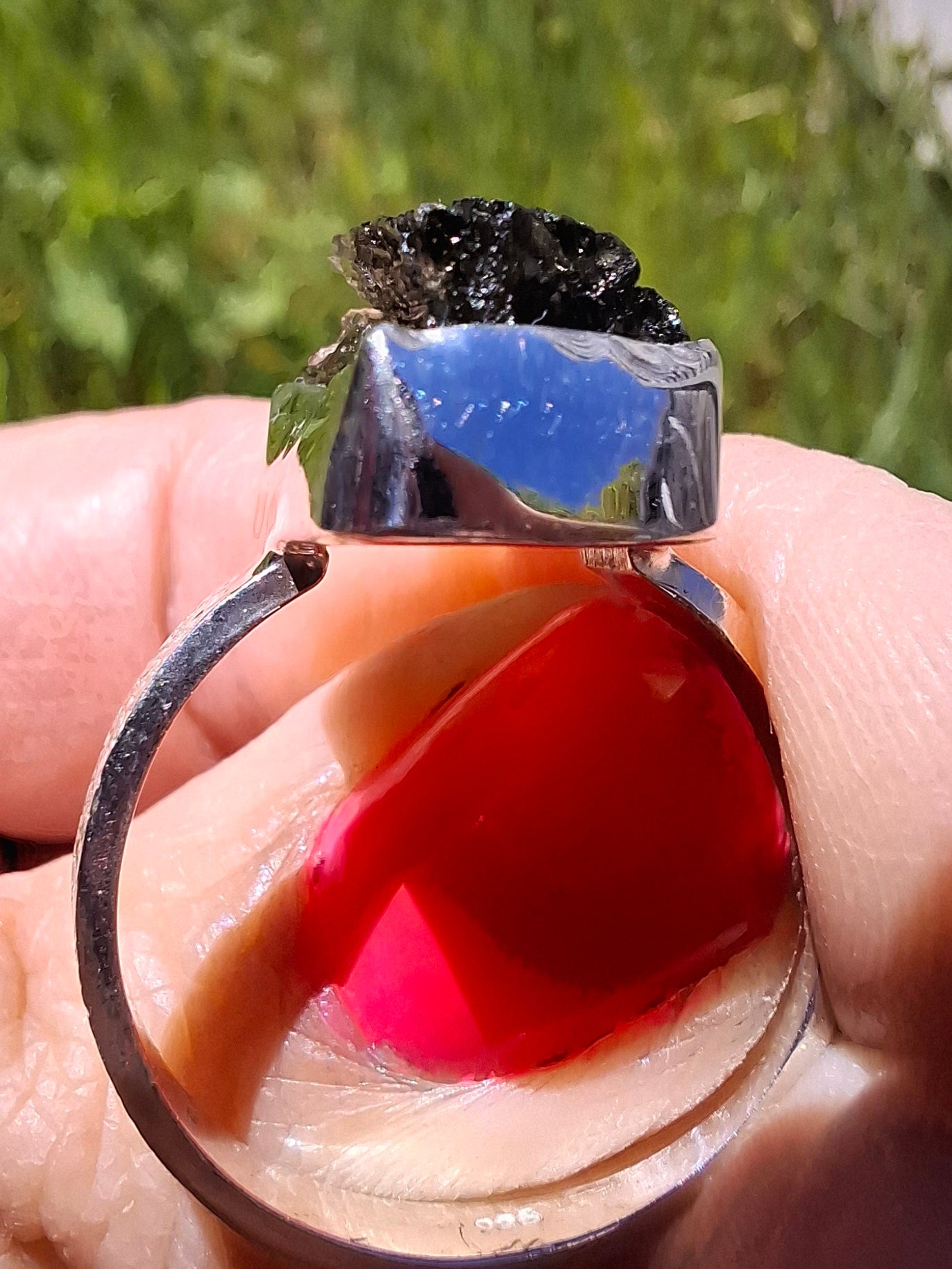 Moldavite Ring, size U, 925 Silver, Tektite (Ref: R324)