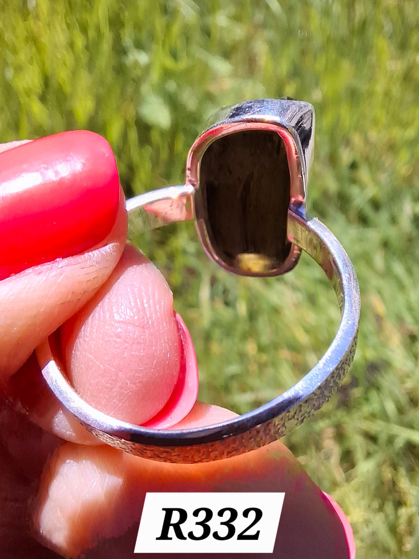 Moldavite Ring, size large Y/small Z, 925 Silver, Tektite (Ref: R332)